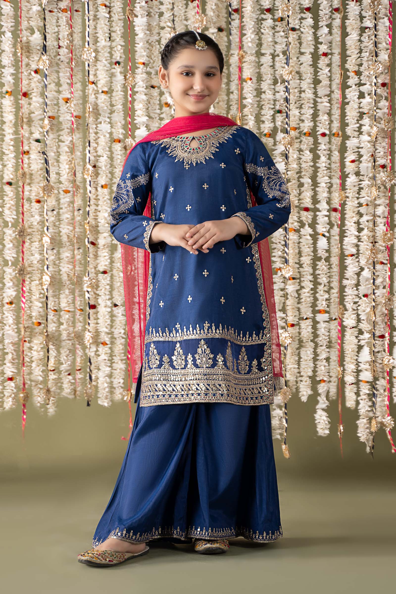 Maria B | 3 Piece Embroidered Raw Silk Suit | MKS-EF25-27 4-Feb Blue