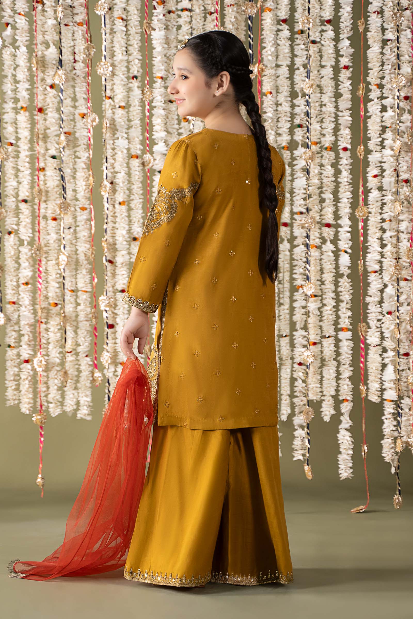 Maria B | 3 Piece Embroidered Raw Silk Suit | MKS-EF25-27 14-Dec Yellow