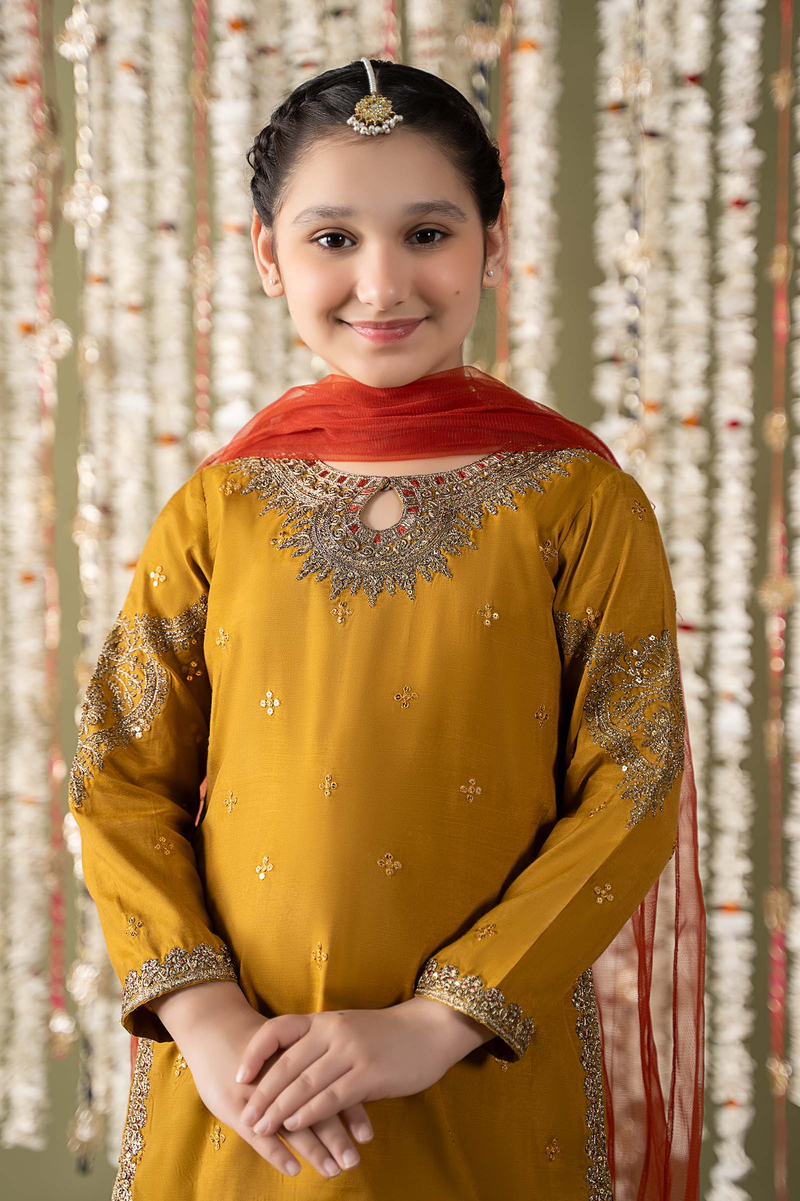 Maria B | 3 Piece Embroidered Raw Silk Suit | MKS-EF25-27 6-Apr Yellow