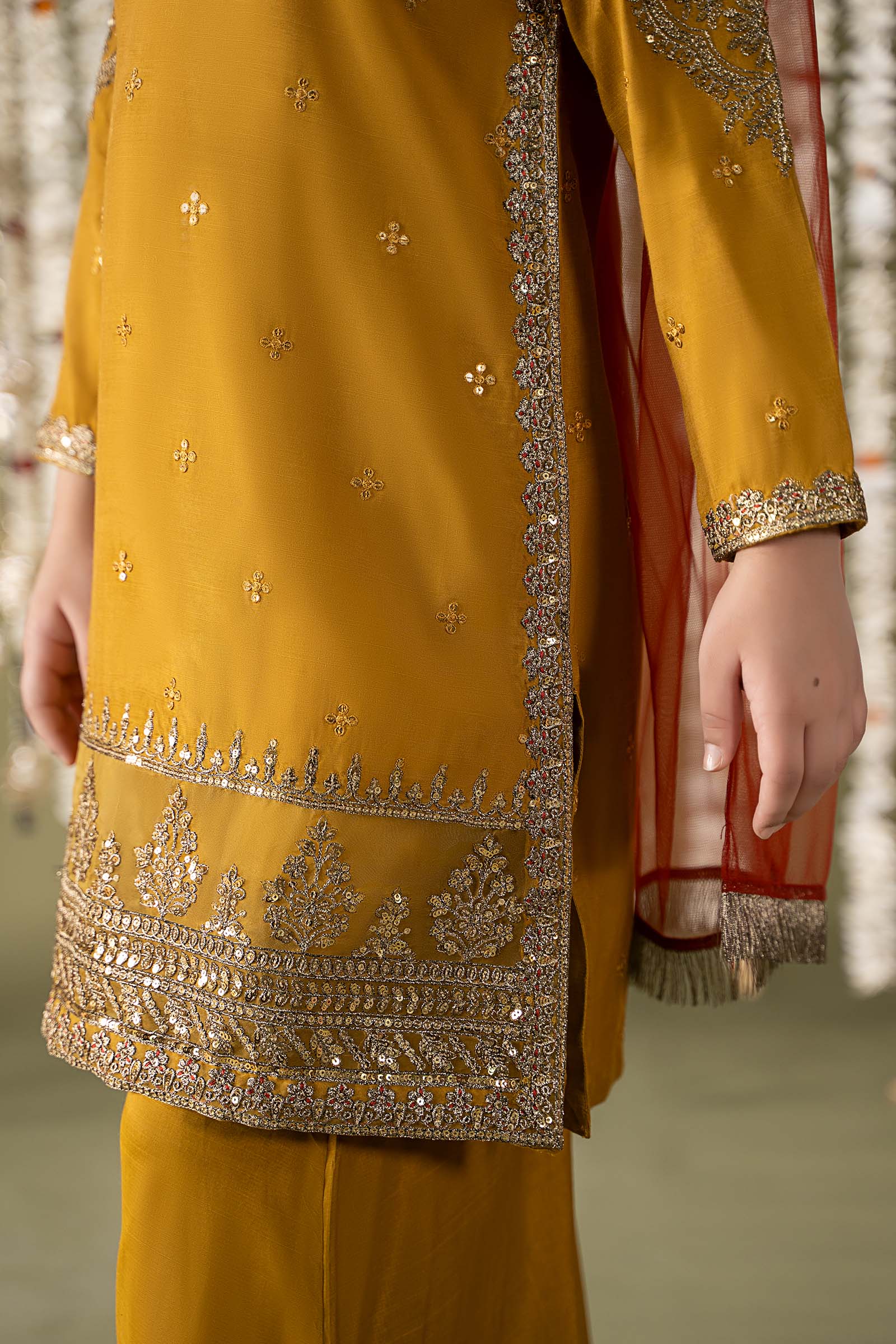 Maria B | 3 Piece Embroidered Raw Silk Suit | MKS-EF25-27 8-Jun Yellow