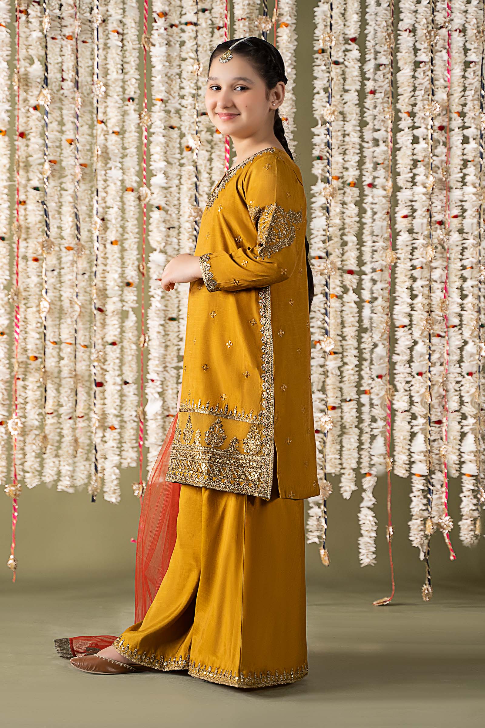 Maria B | 3 Piece Embroidered Raw Silk Suit | MKS-EF25-27 12-Oct Yellow