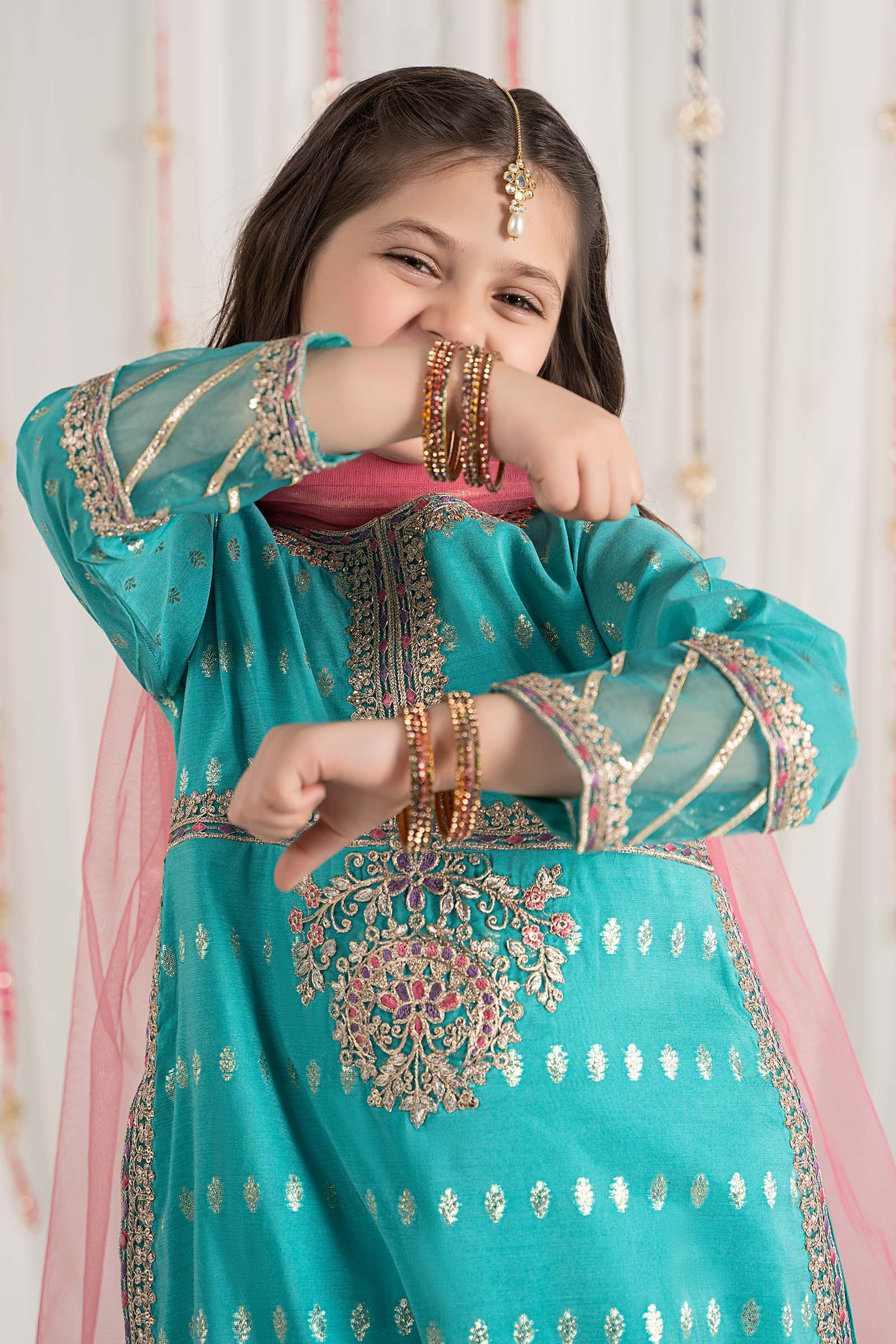 Maria B | 3 Piece Embroidered Raw Silk Suit | MKS-EF25-30 8-Jun Blue