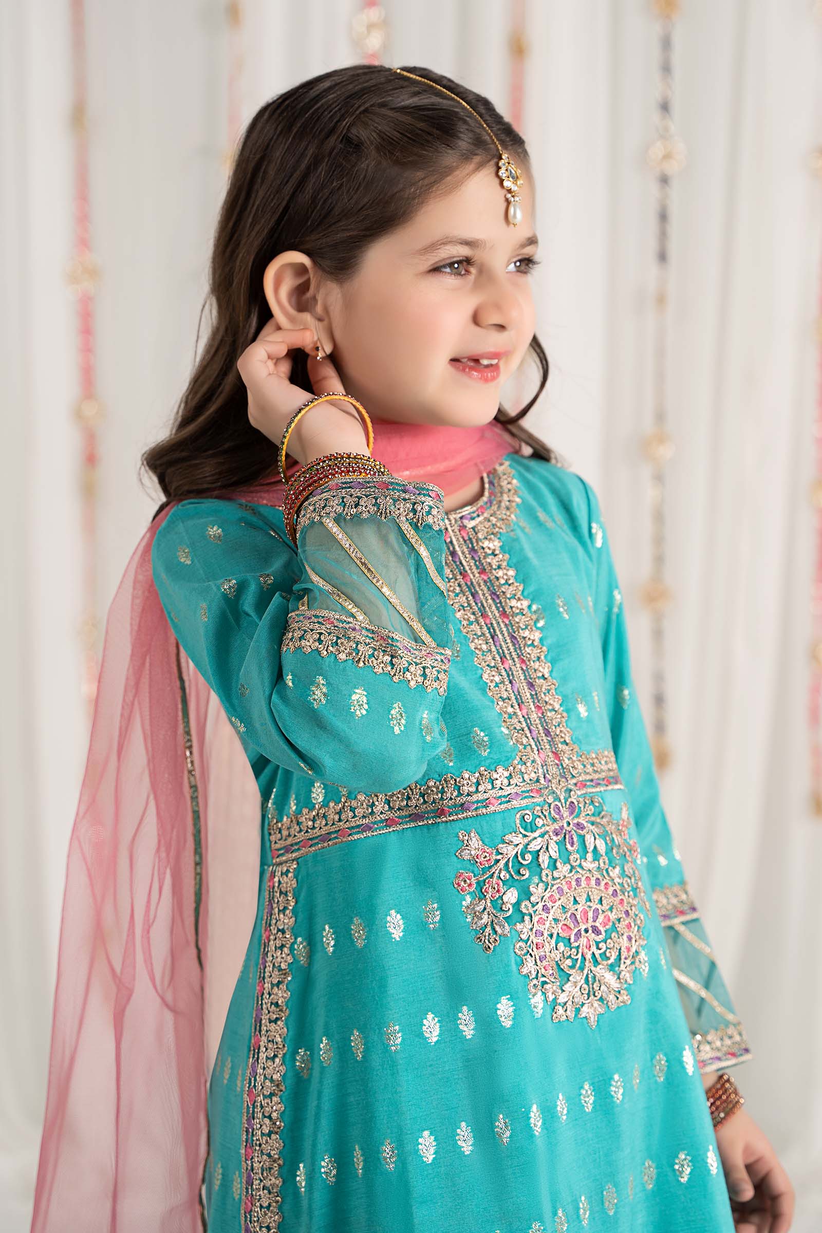 Maria B | 3 Piece Embroidered Raw Silk Suit | MKS-EF25-30 12-Oct Blue