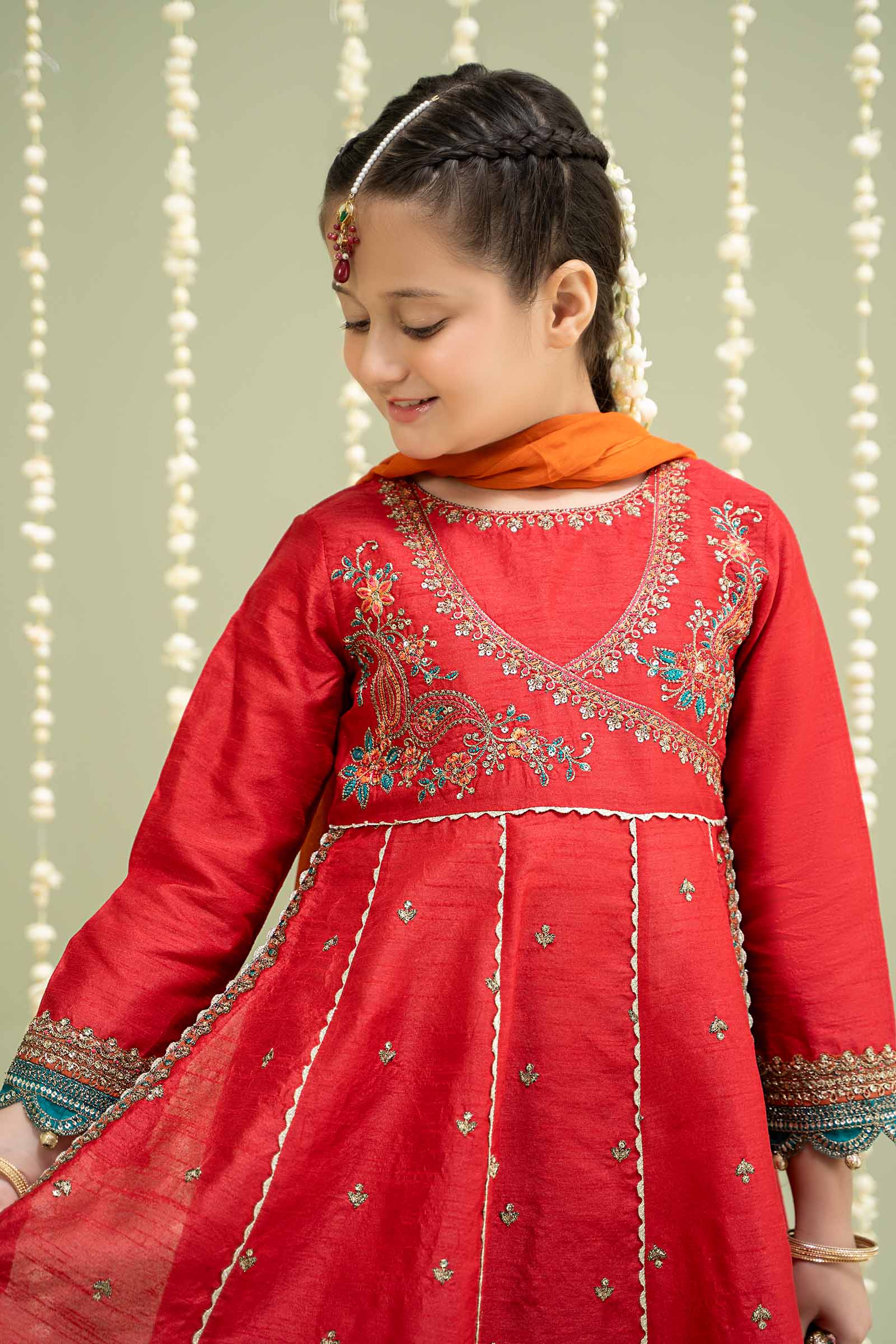 Maria B | 3 Piece Embroidered Raw Silk Suit | MKS-W24-02 12-Oct Red