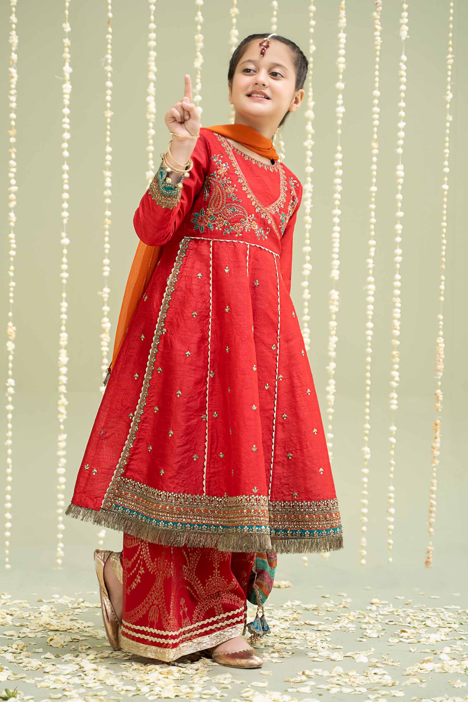 Maria B | 3 Piece Embroidered Raw Silk Suit | MKS-W24-02 14-Dec Red