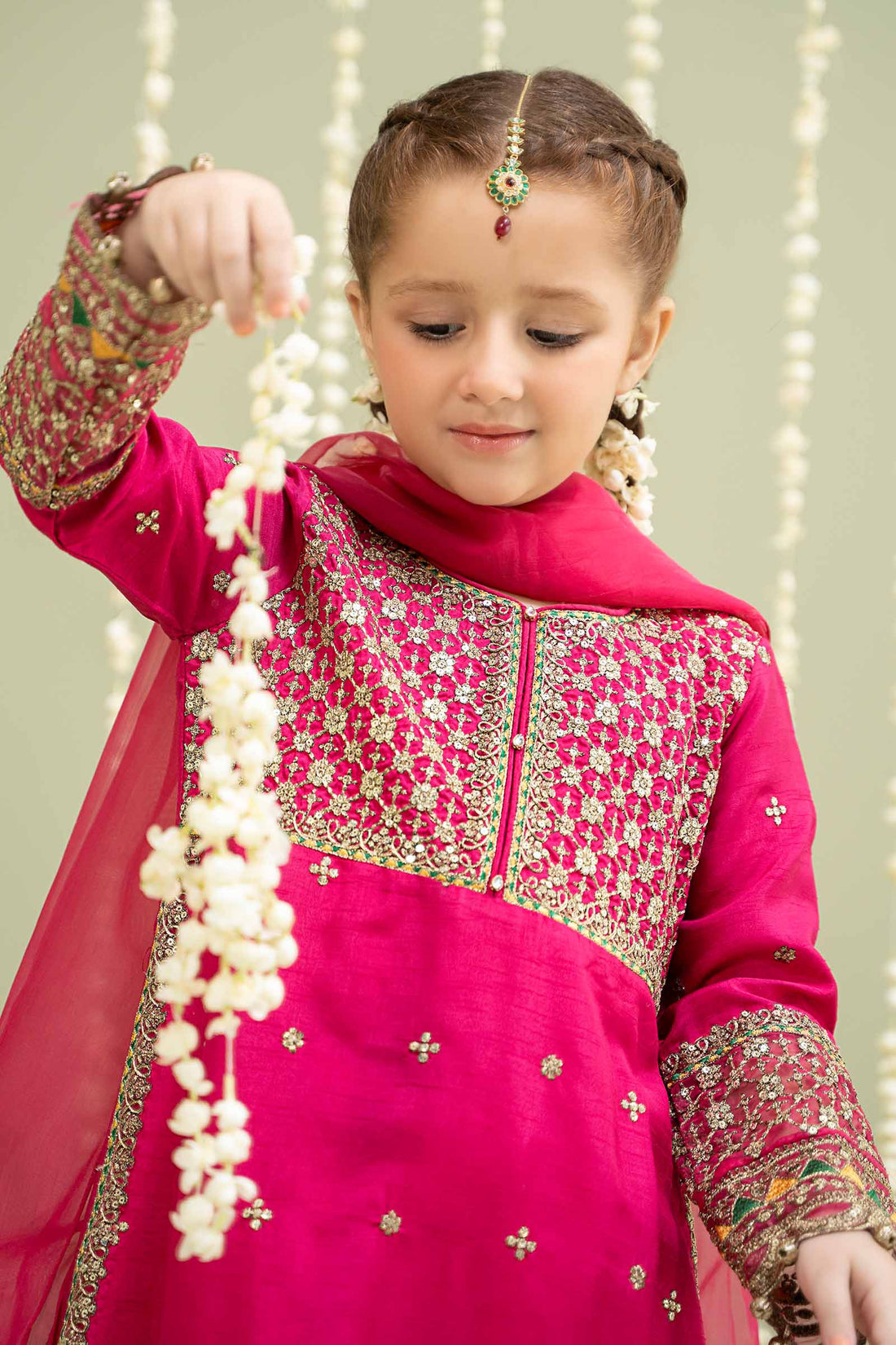 Maria B | 3 Piece Embroidered Raw Silk Suit | MKS-W24-13 4-Feb Pink