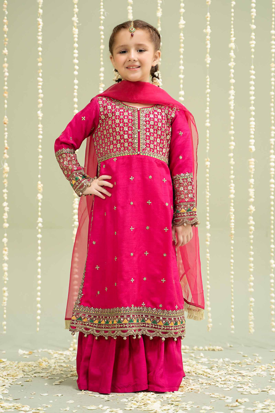 Maria B | 3 Piece Embroidered Raw Silk Suit | MKS-W24-13 4-Feb Pink
