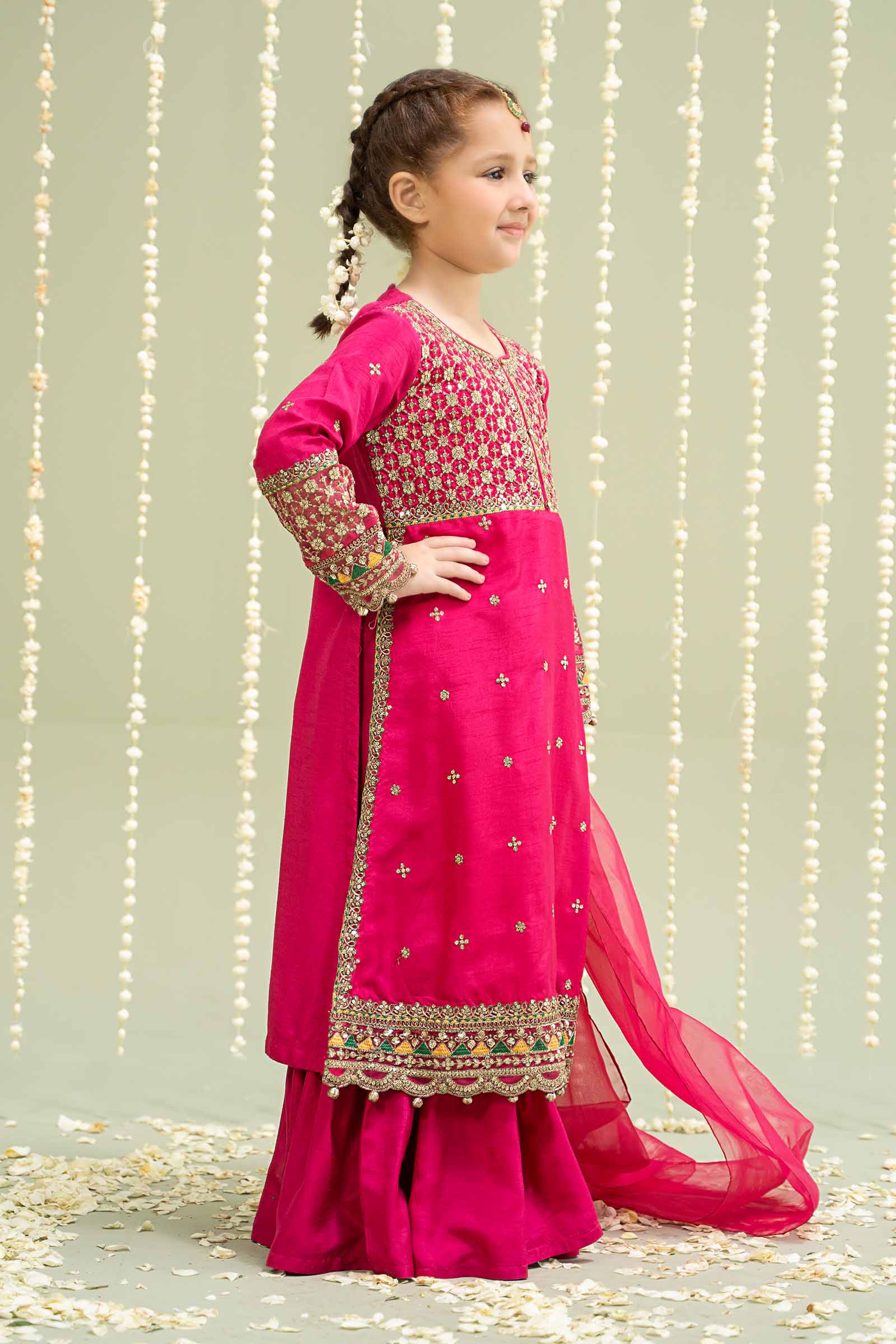 Maria B | 3 Piece Embroidered Raw Silk Suit | MKS-W24-13 8-Jun Pink