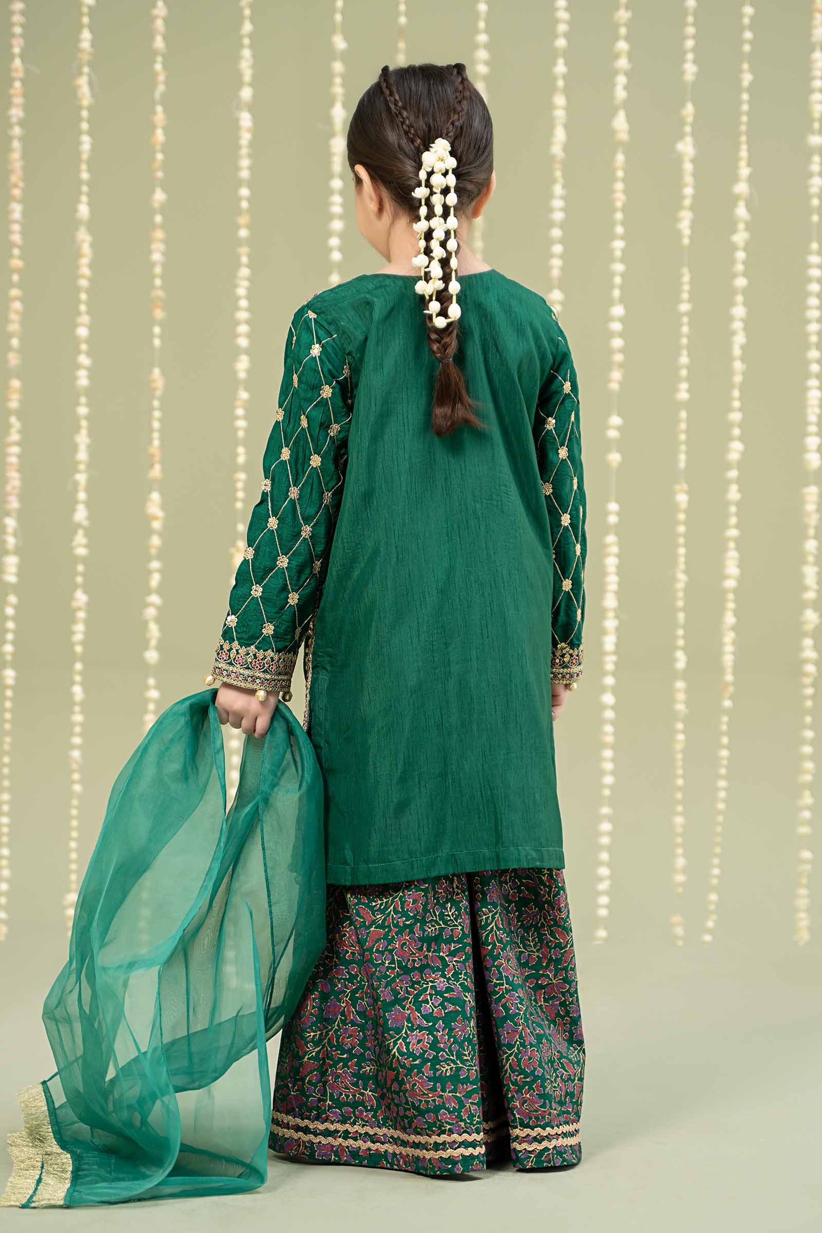 Maria B | 3 Piece Embroidered Raw Silk Suit | MKS-W24-28 12-Oct Green