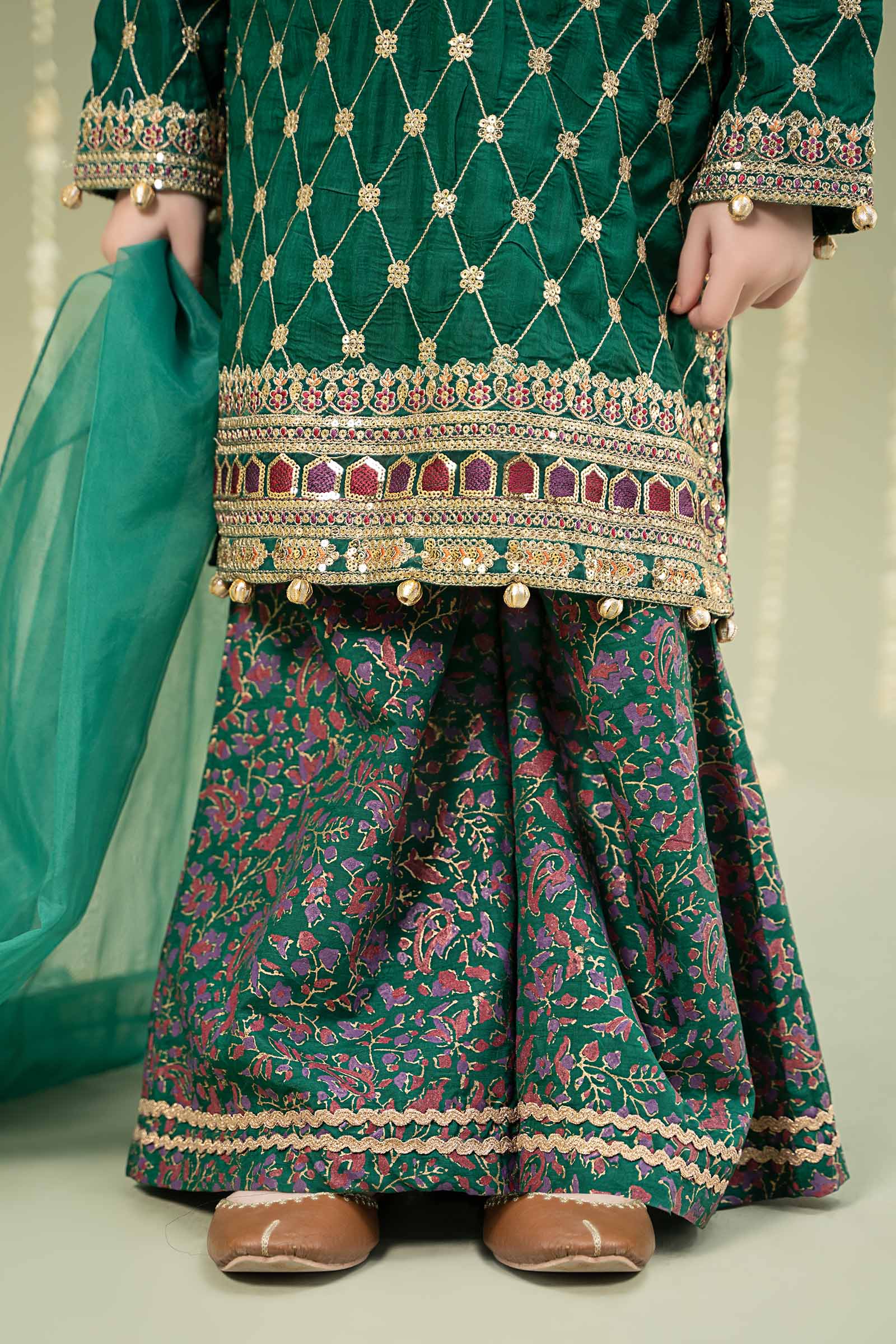 Maria B | 3 Piece Embroidered Raw Silk Suit | MKS-W24-28 8-Jun Green