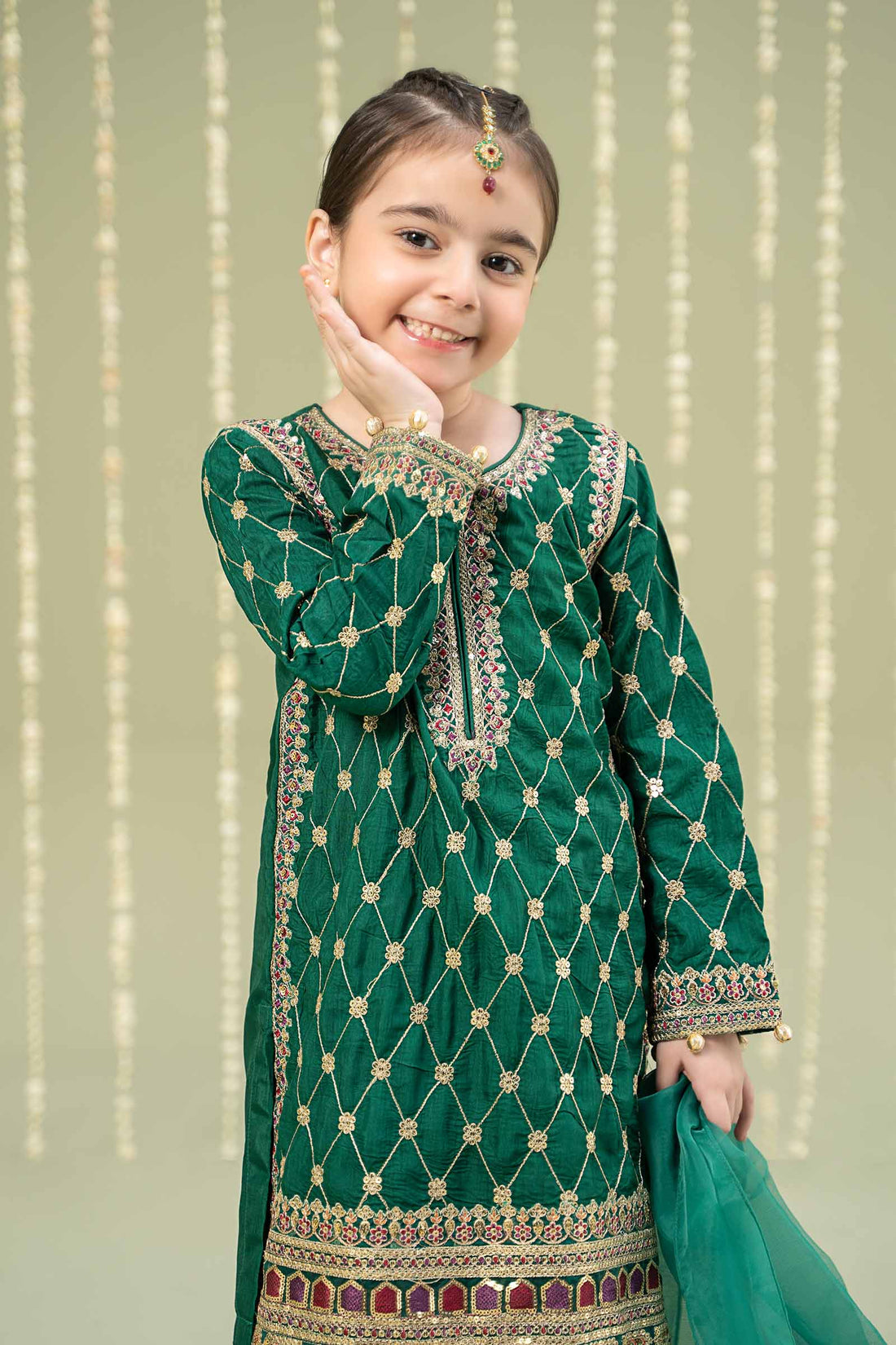Maria B | 3 Piece Embroidered Raw Silk Suit | MKS-W24-28 4-Feb Green