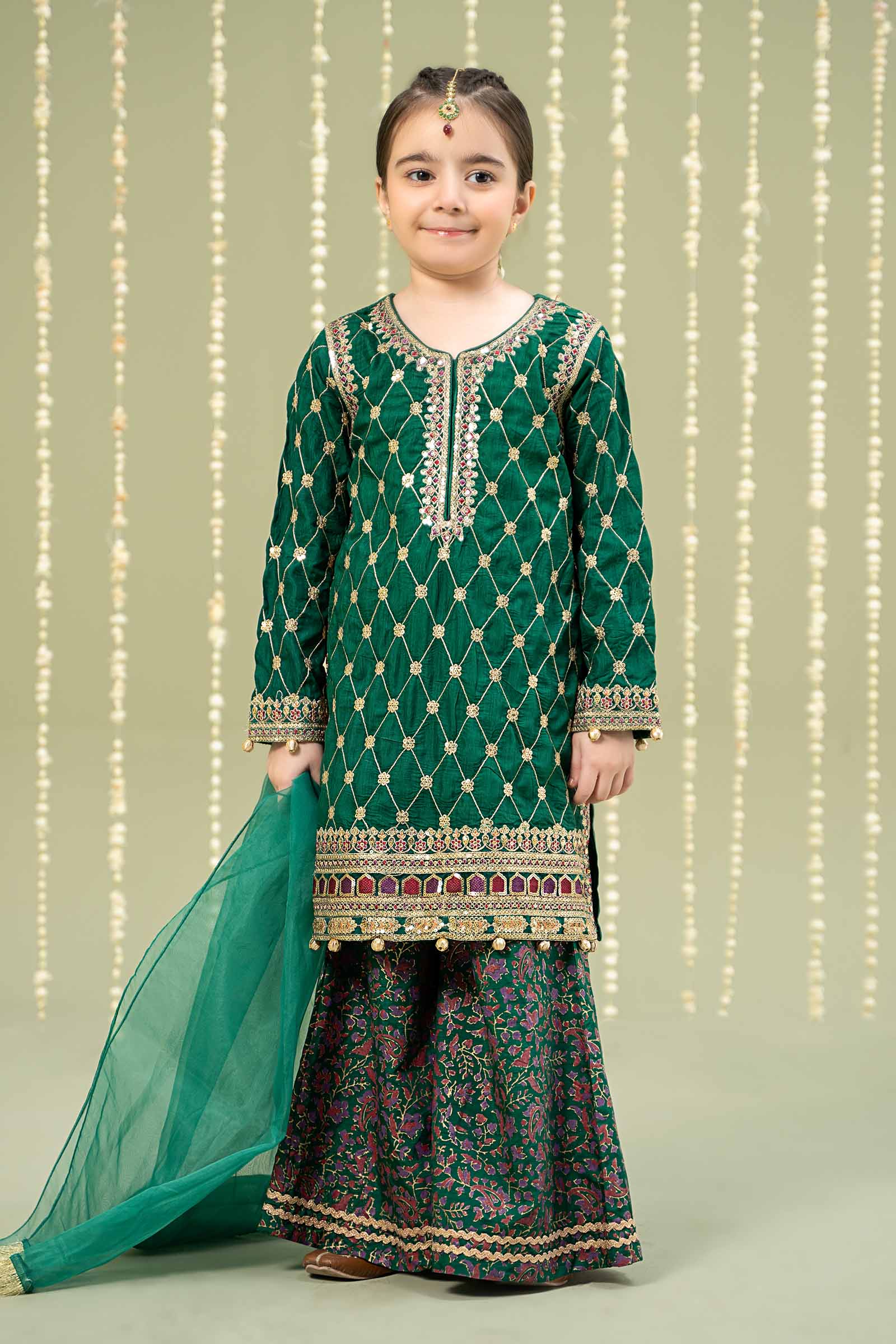 Maria B | 3 Piece Embroidered Raw Silk Suit | MKS-W24-28 4-Feb Green