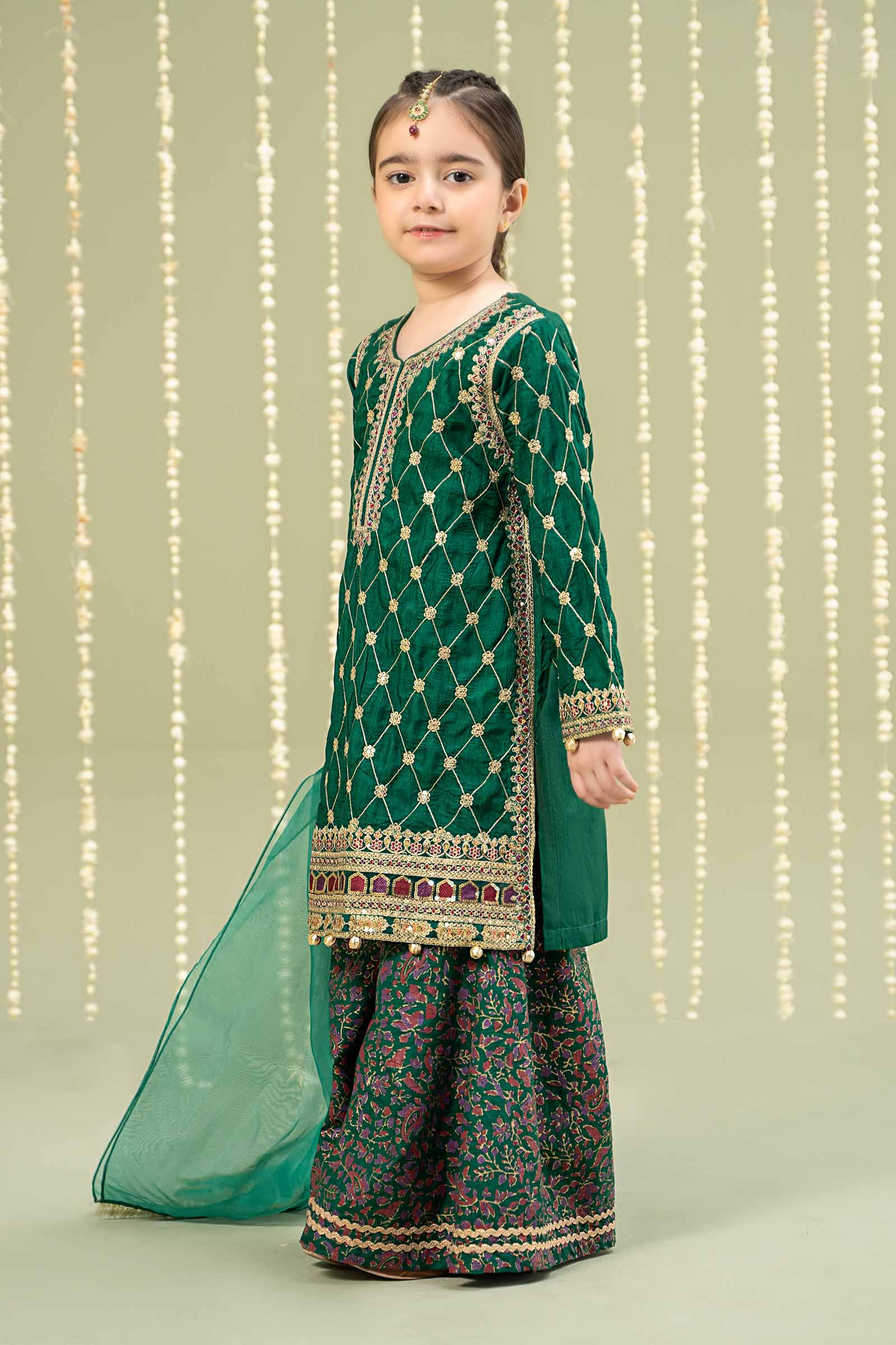 Maria B | 3 Piece Embroidered Raw Silk Suit | MKS-W24-28 10-Aug Green