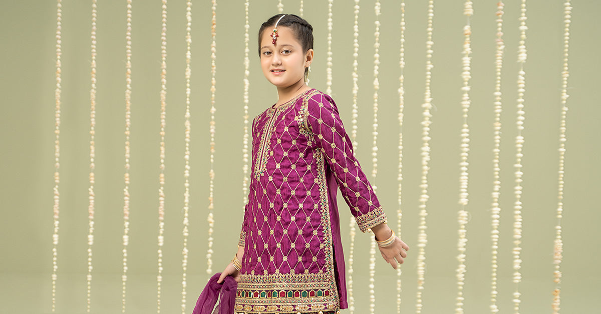 Maria B | 3 Piece Embroidered Raw Silk Suit | MKS-W24-28 14-Dec Purple