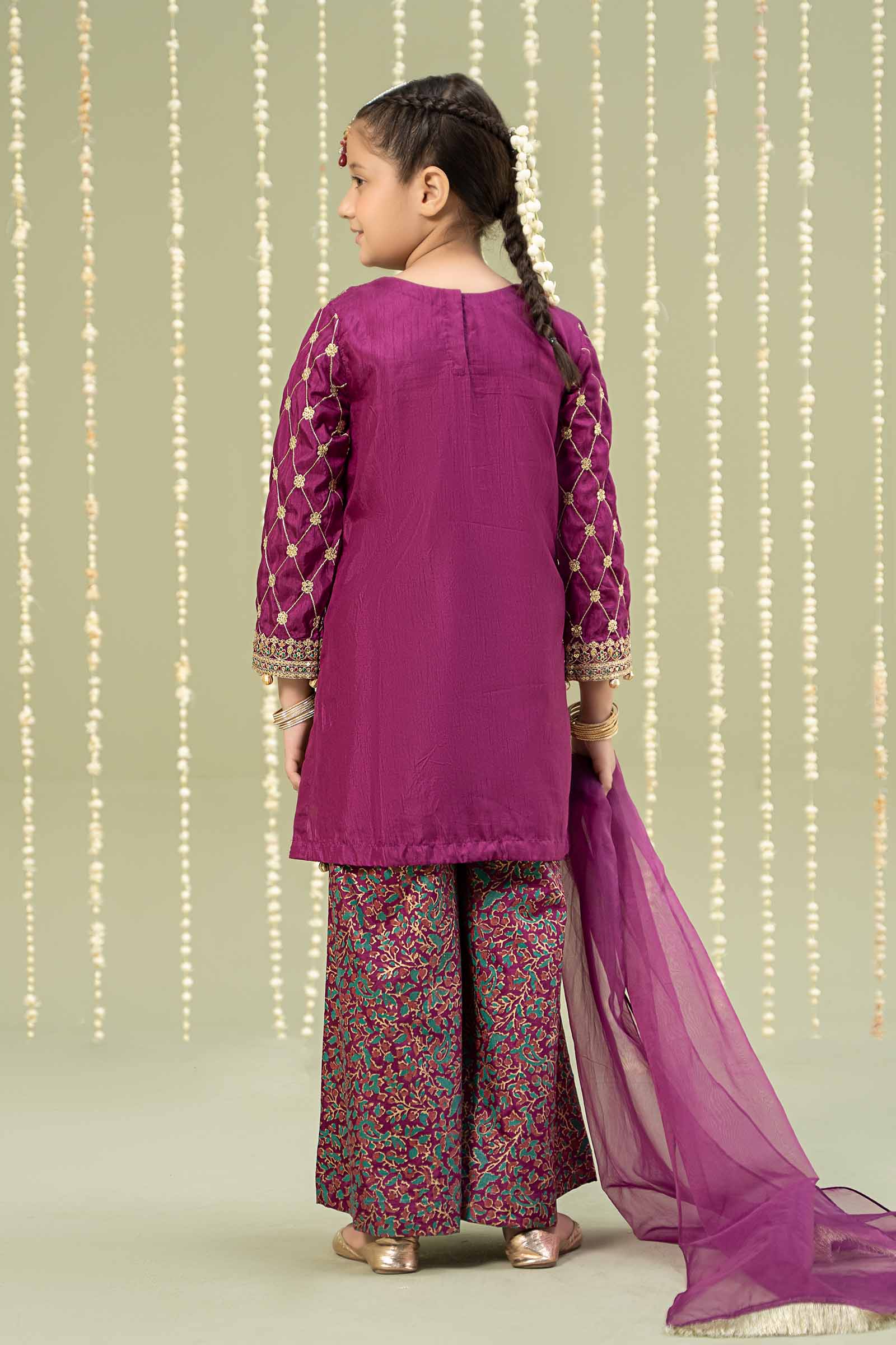 Maria B | 3 Piece Embroidered Raw Silk Suit | MKS-W24-28 12-Oct Purple