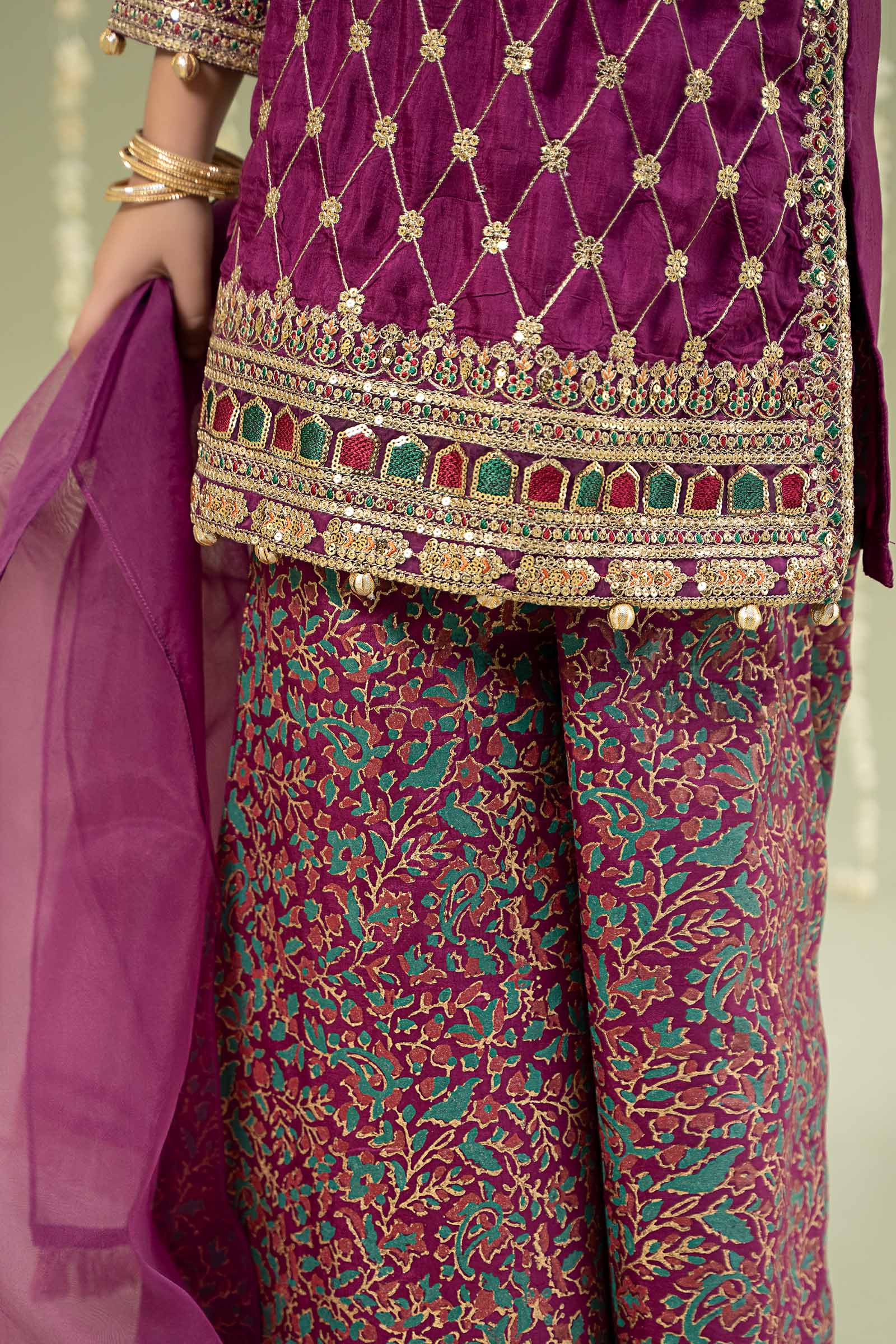 Maria B | 3 Piece Embroidered Raw Silk Suit | MKS-W24-28 8-Jun Purple
