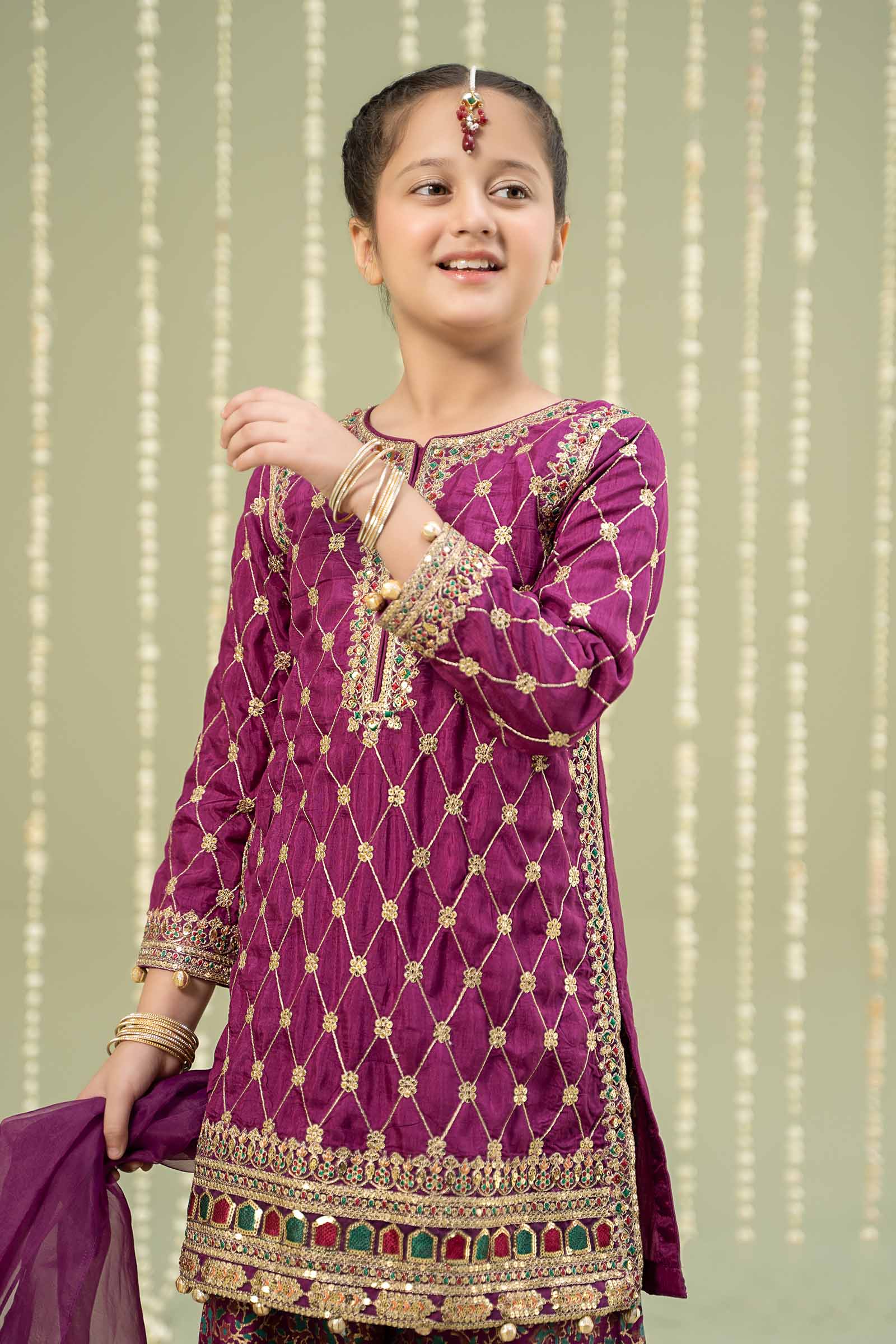Maria B | 3 Piece Embroidered Raw Silk Suit | MKS-W24-28 6-Apr Purple
