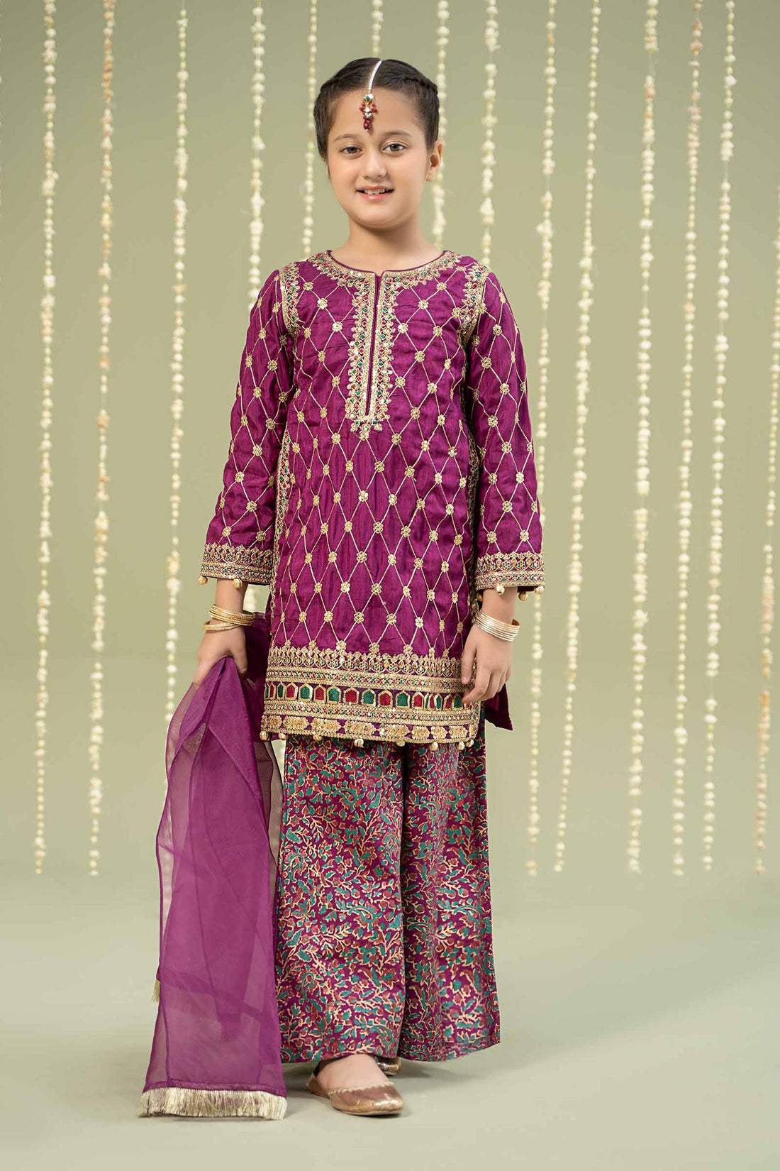 Maria B | 3 Piece Embroidered Raw Silk Suit | MKS-W24-28 4-Feb Purple