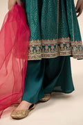 Maria B | 3 Piece Embroidered Raw Silk Suit | MKS-W24-29 12-Oct Blue