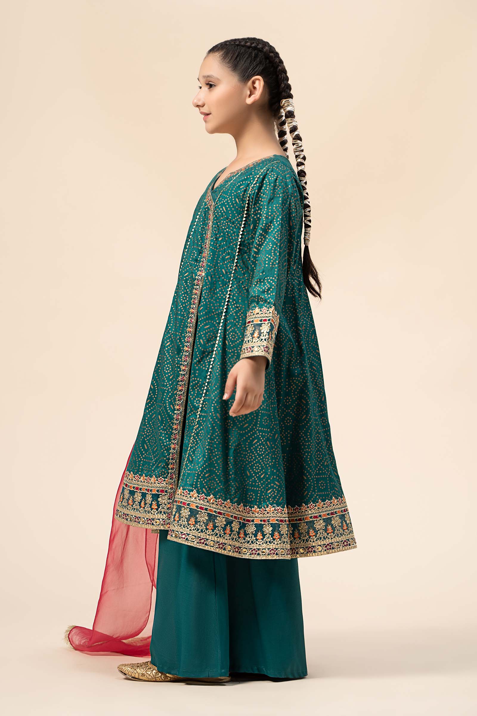 Maria B | 3 Piece Embroidered Raw Silk Suit | MKS-W24-29 10-Aug Blue
