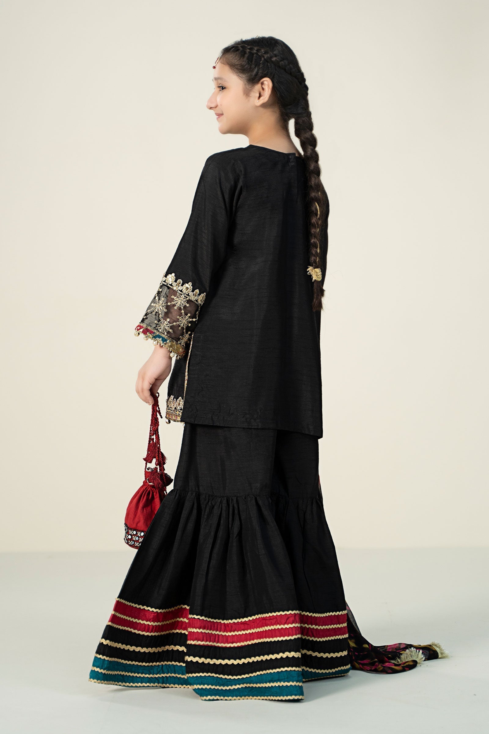 Maria B | 3 Piece Embroidered Raw Silk Suit | MKS-W24-31 10-Aug Black