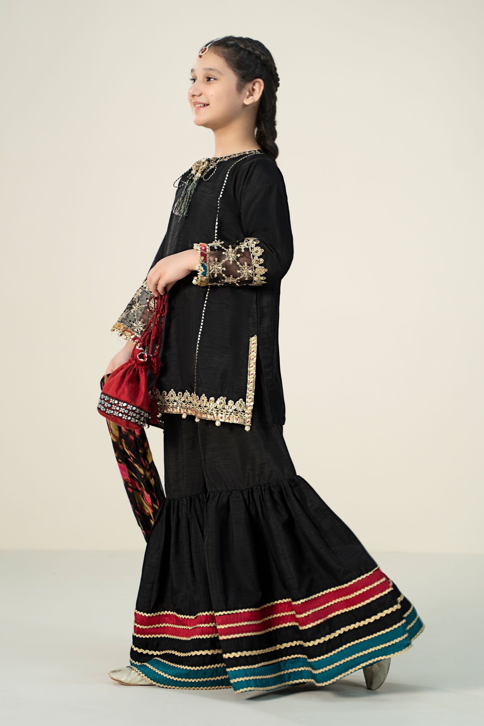 Maria B | 3 Piece Embroidered Raw Silk Suit | MKS-W24-31 8-Jun Black