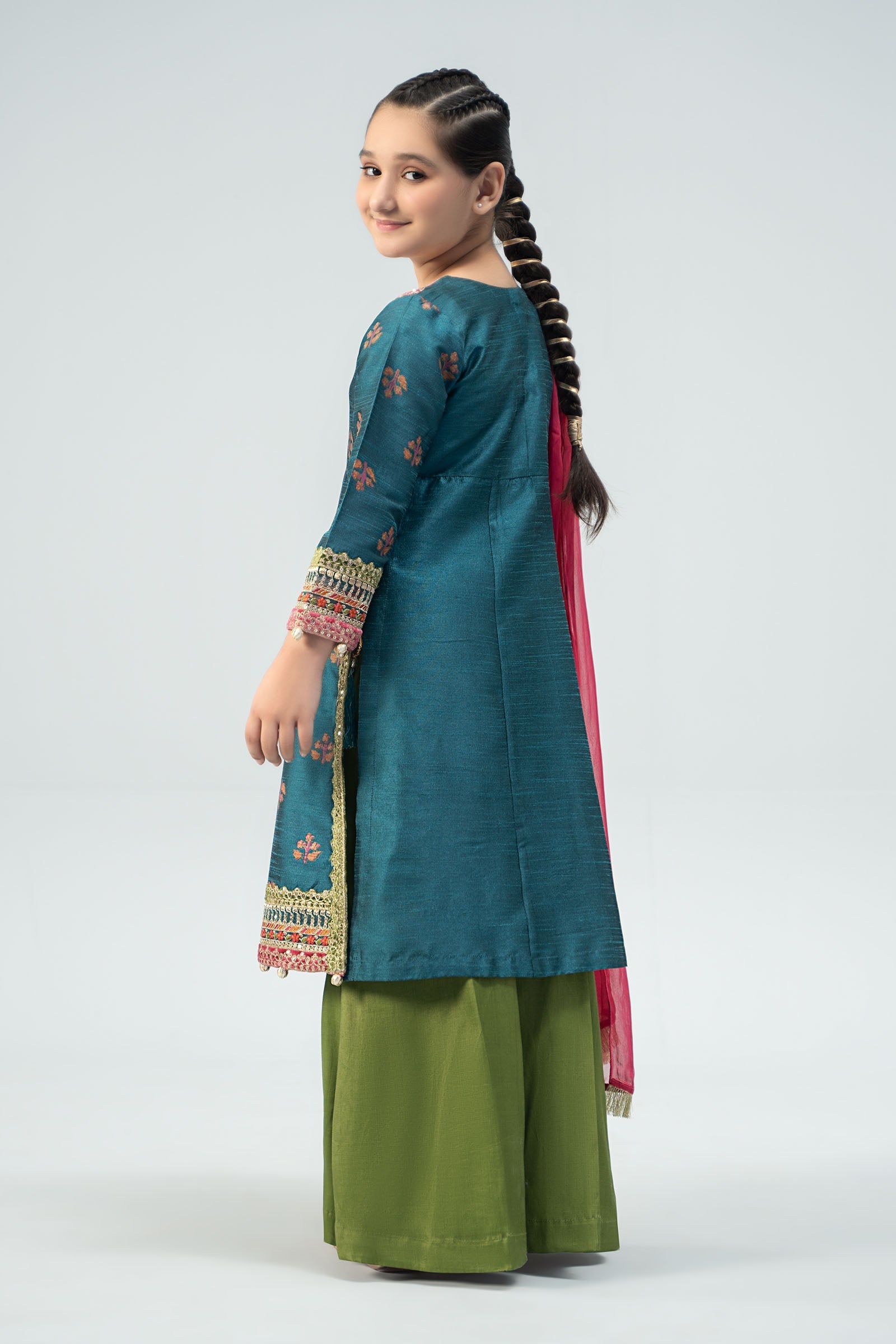 Maria B | 3 Piece Embroidered Raw Silk Suit | MKS-W24-33 14-Dec Blue
