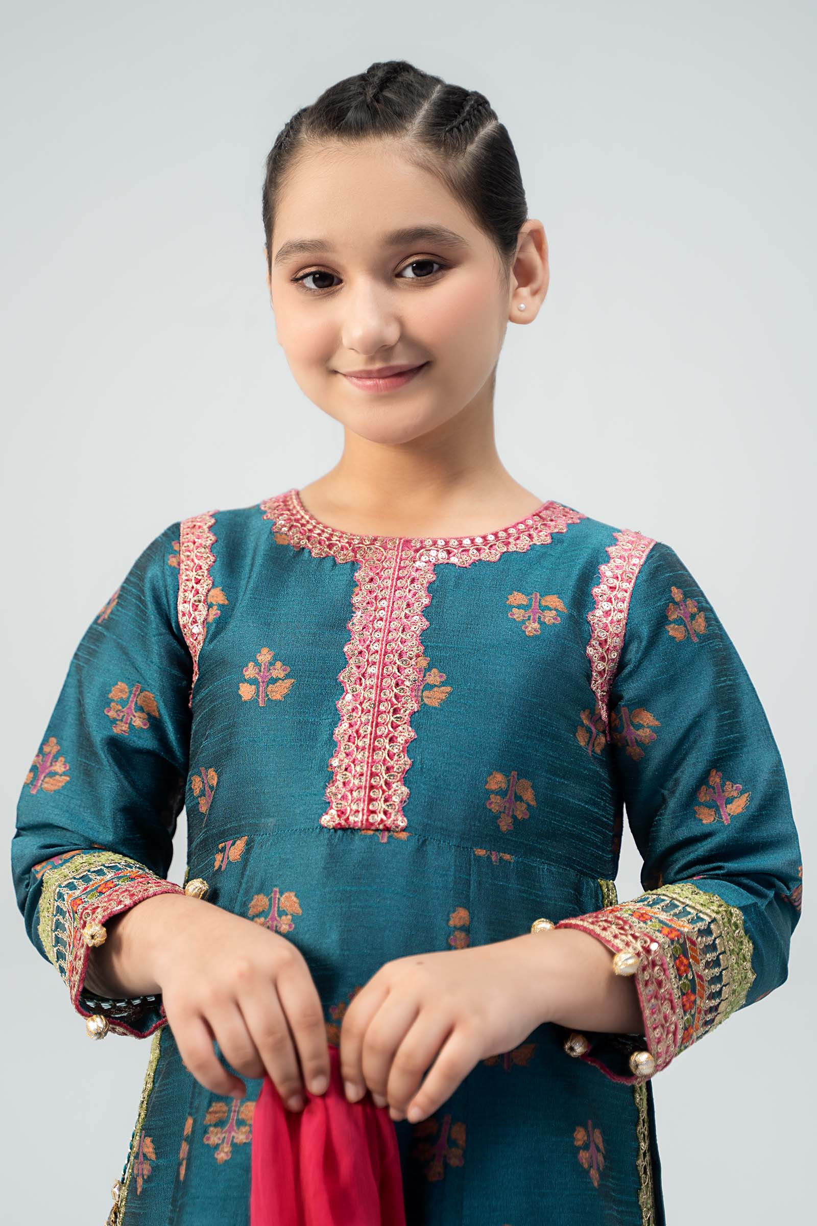 Maria B | 3 Piece Embroidered Raw Silk Suit | MKS-W24-33 8-Jun Blue
