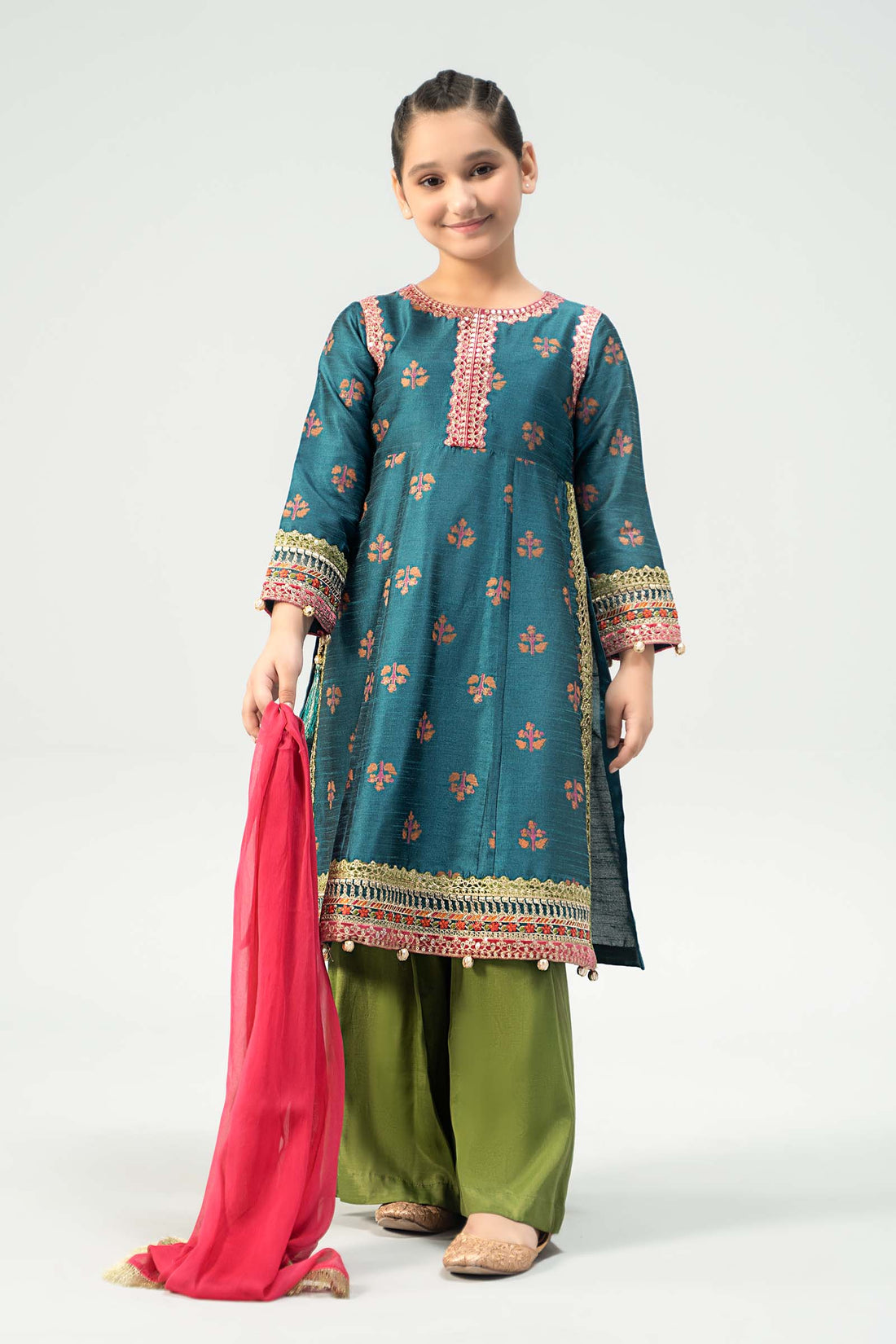 Maria B | 3 Piece Embroidered Raw Silk Suit | MKS-W24-33 4-Feb Blue