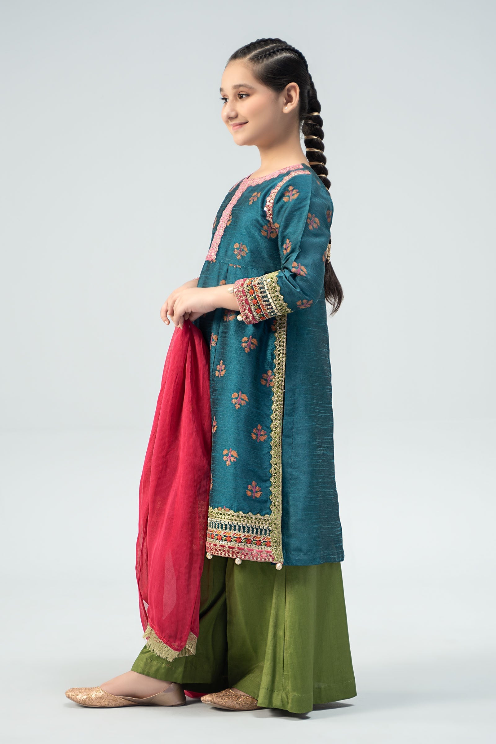 Maria B | 3 Piece Embroidered Raw Silk Suit | MKS-W24-33 12-Oct Blue