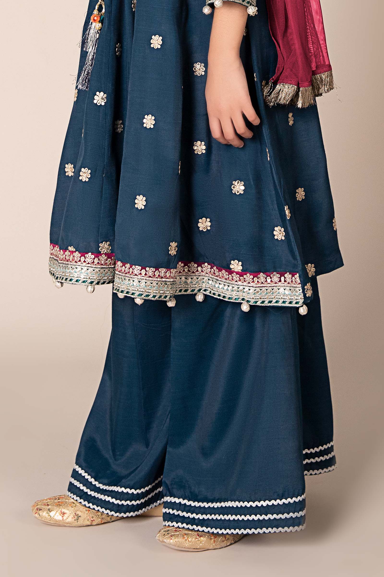 Maria B | 3 Piece Embroidered Raw Silk Suit | MKS-EF25-07 8-Jun Blue