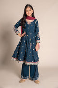 Maria B | 3 Piece Embroidered Raw Silk Suit | MKS-EF25-07 4-Feb Blue
