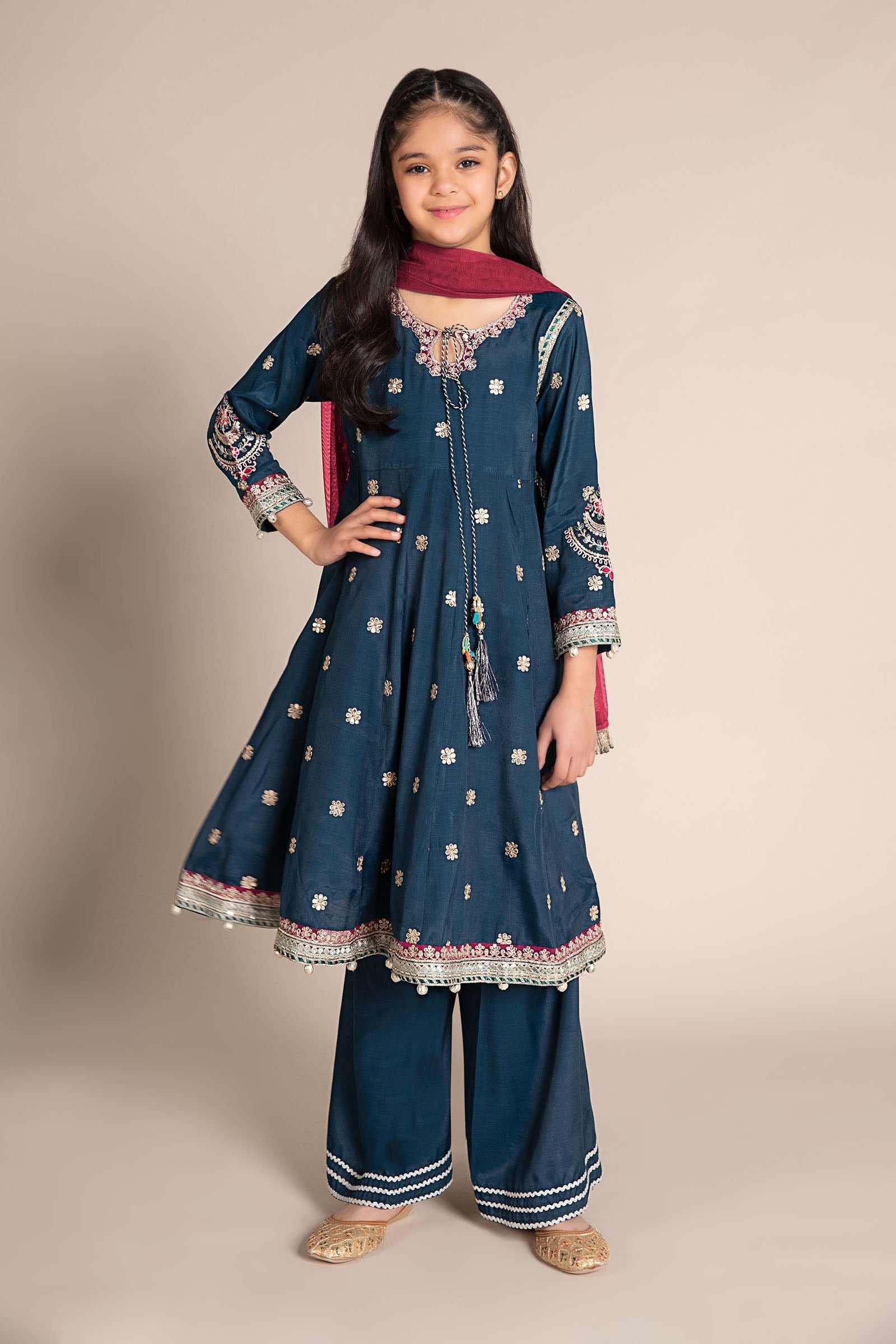 Maria B | 3 Piece Embroidered Raw Silk Suit | MKS-EF25-07 4-Feb Blue