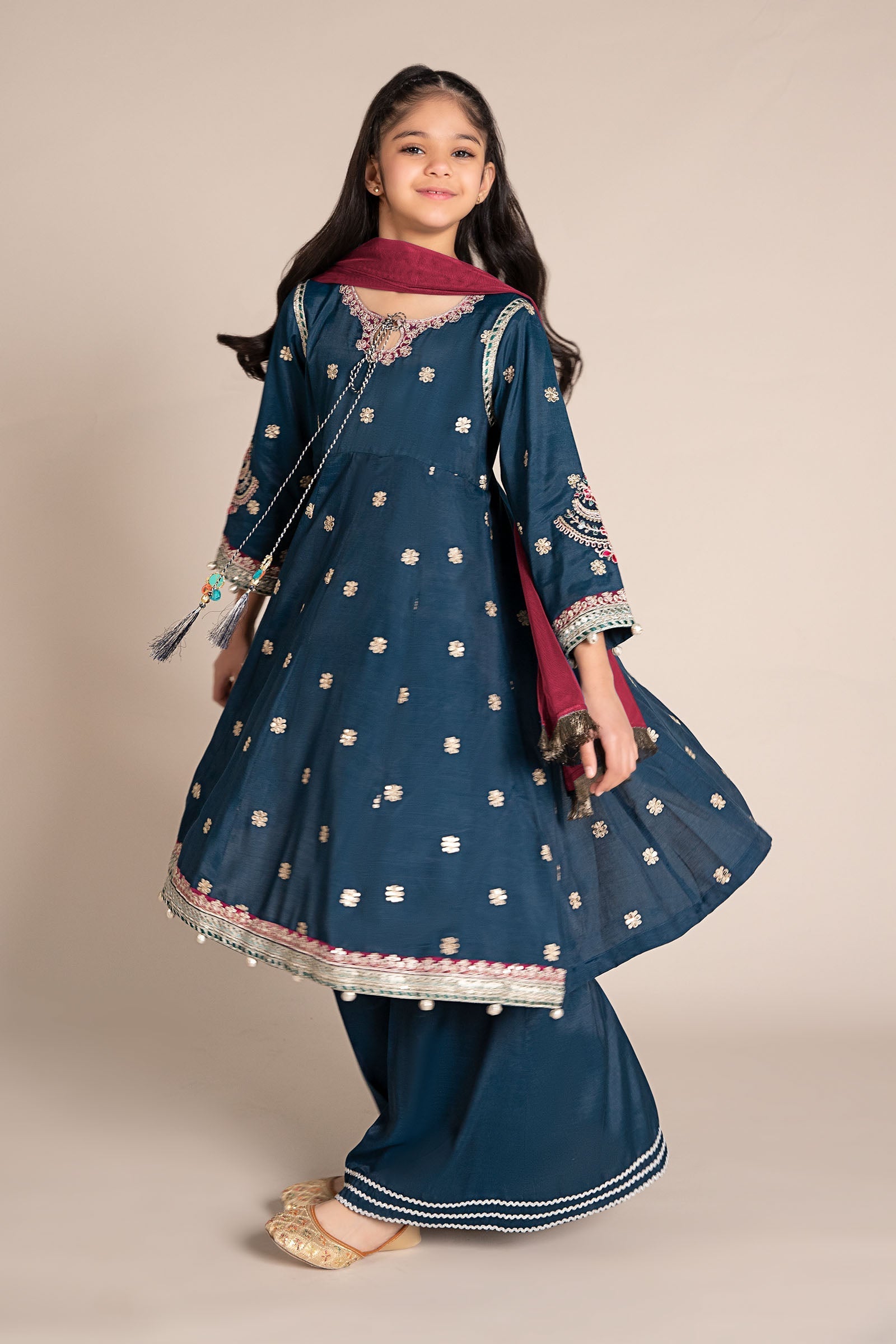 Maria B | 3 Piece Embroidered Raw Silk Suit | MKS-EF25-07 10-Aug Blue
