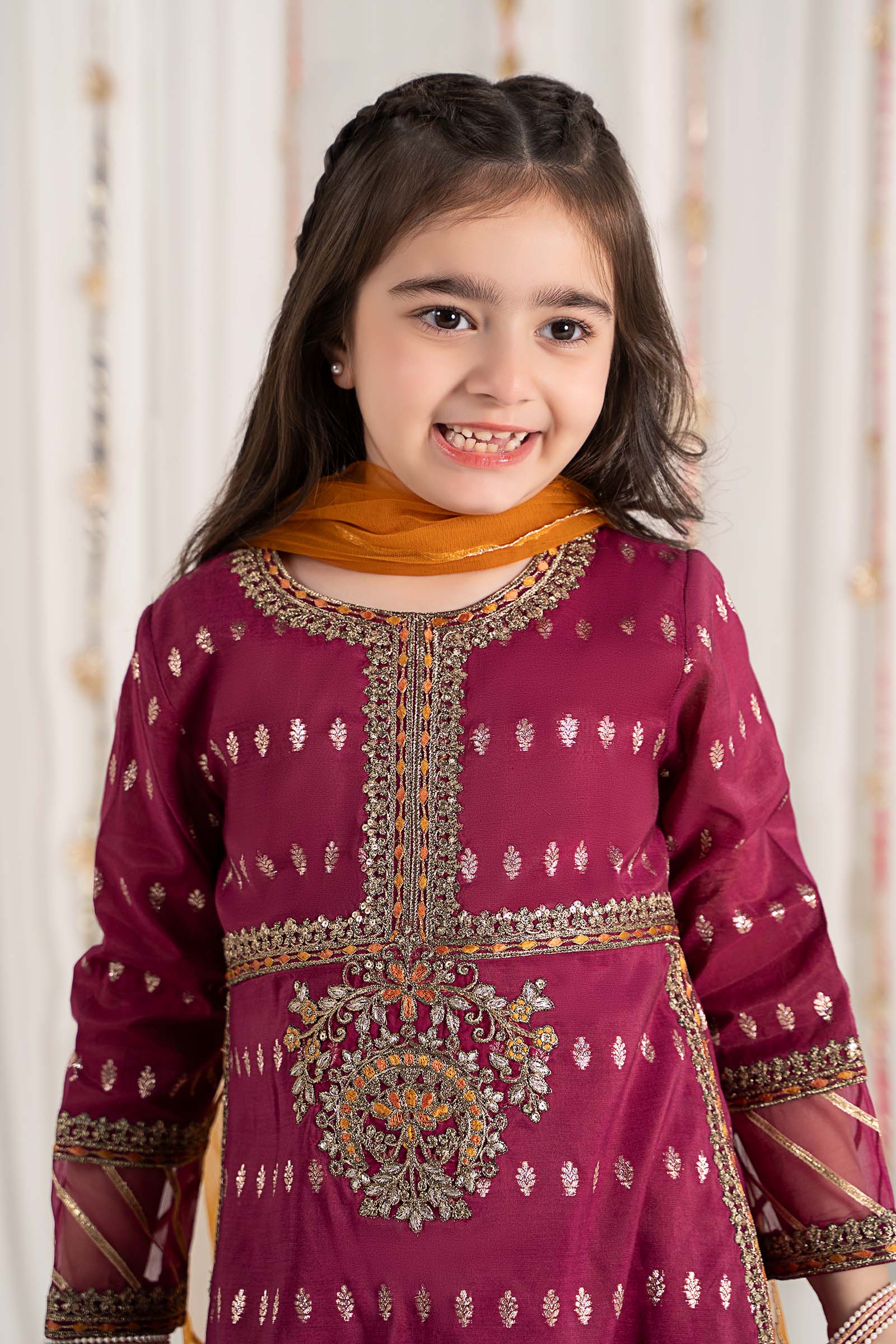 Maria B | 3 Piece Embroidered Raw Silk Suit | MKS-EF25-30 8-Jun Maroon