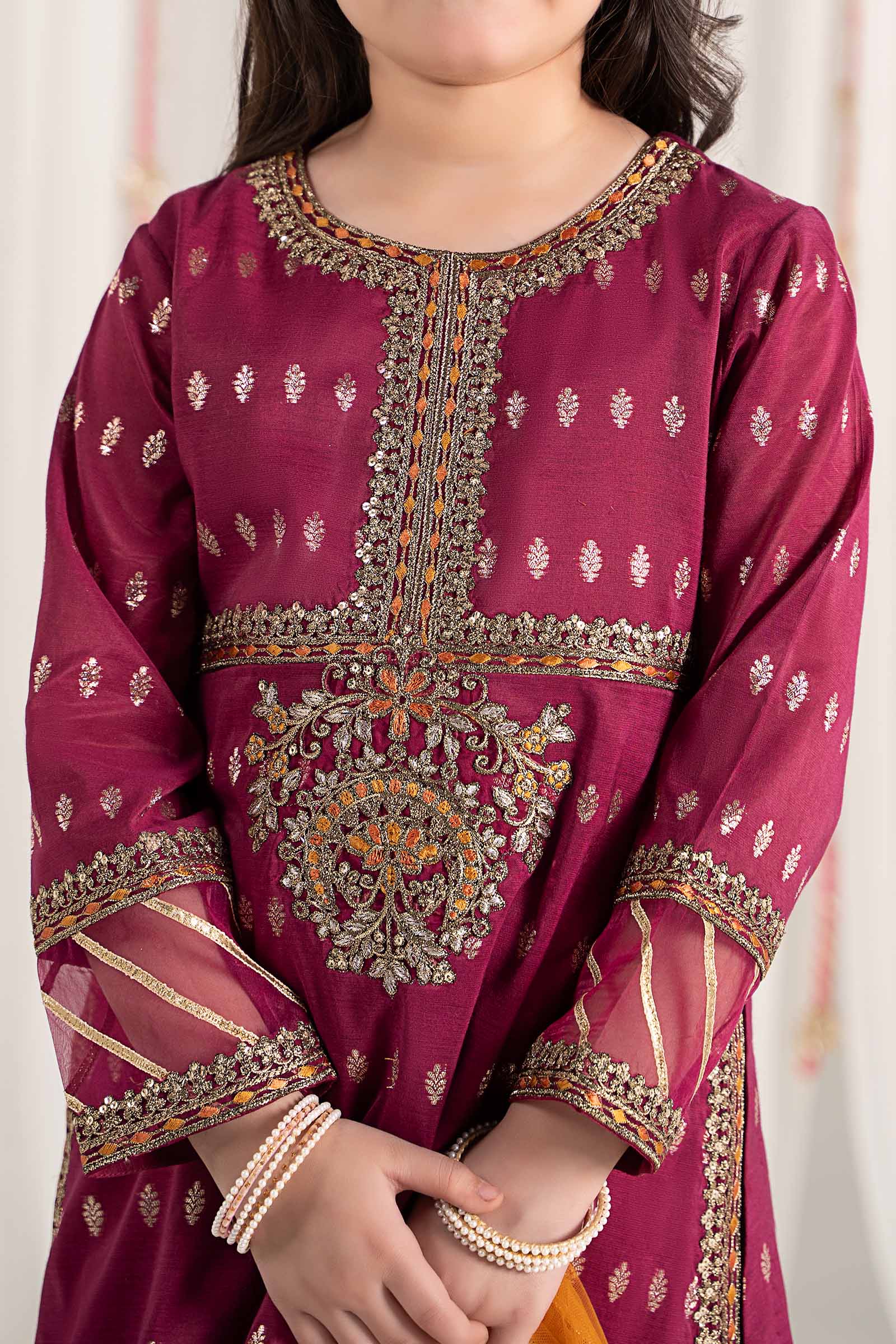 Maria B | 3 Piece Embroidered Raw Silk Suit | MKS-EF25-30 10-Aug Maroon