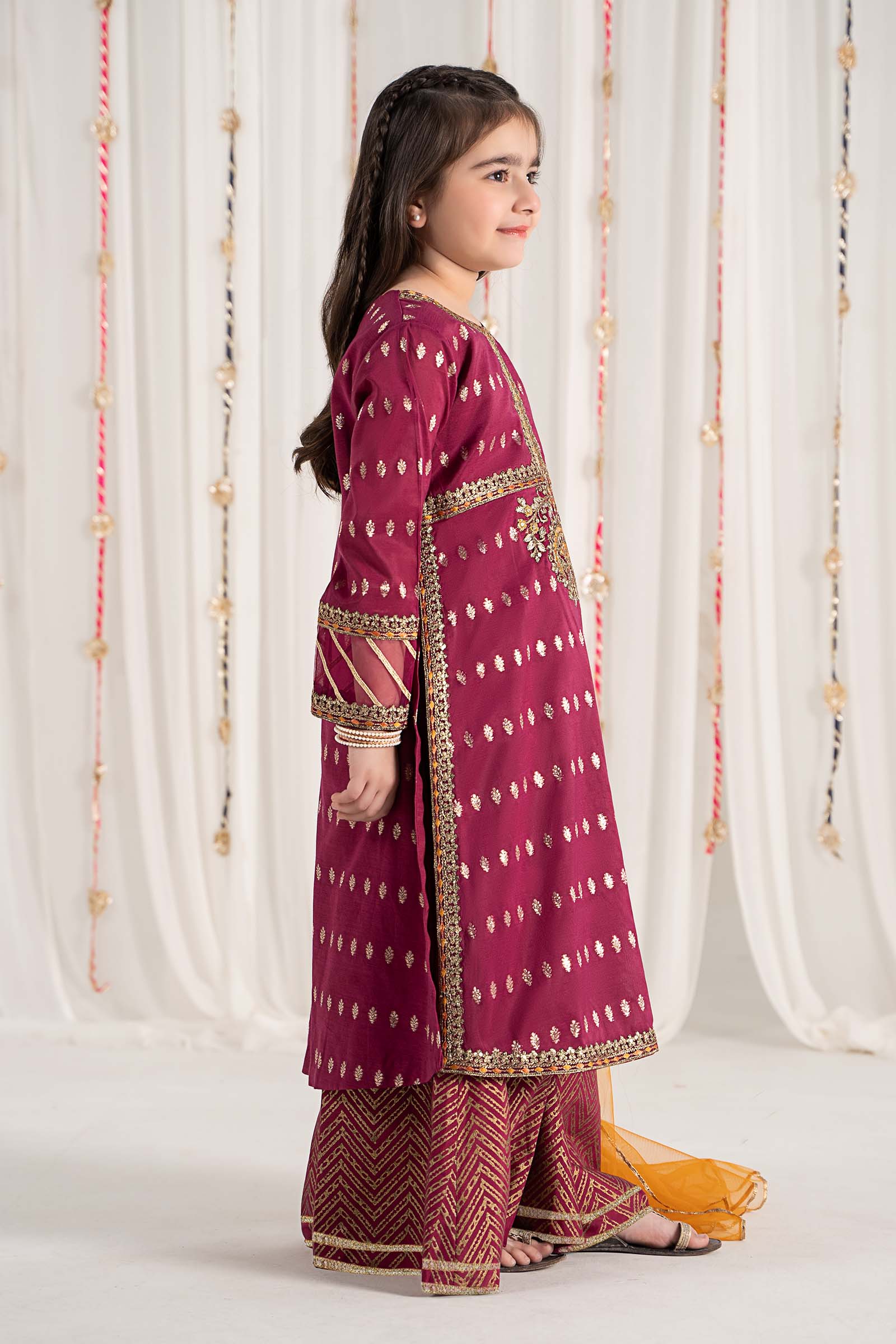 Maria B | 3 Piece Embroidered Raw Silk Suit | MKS-EF25-30 14-Dec Maroon