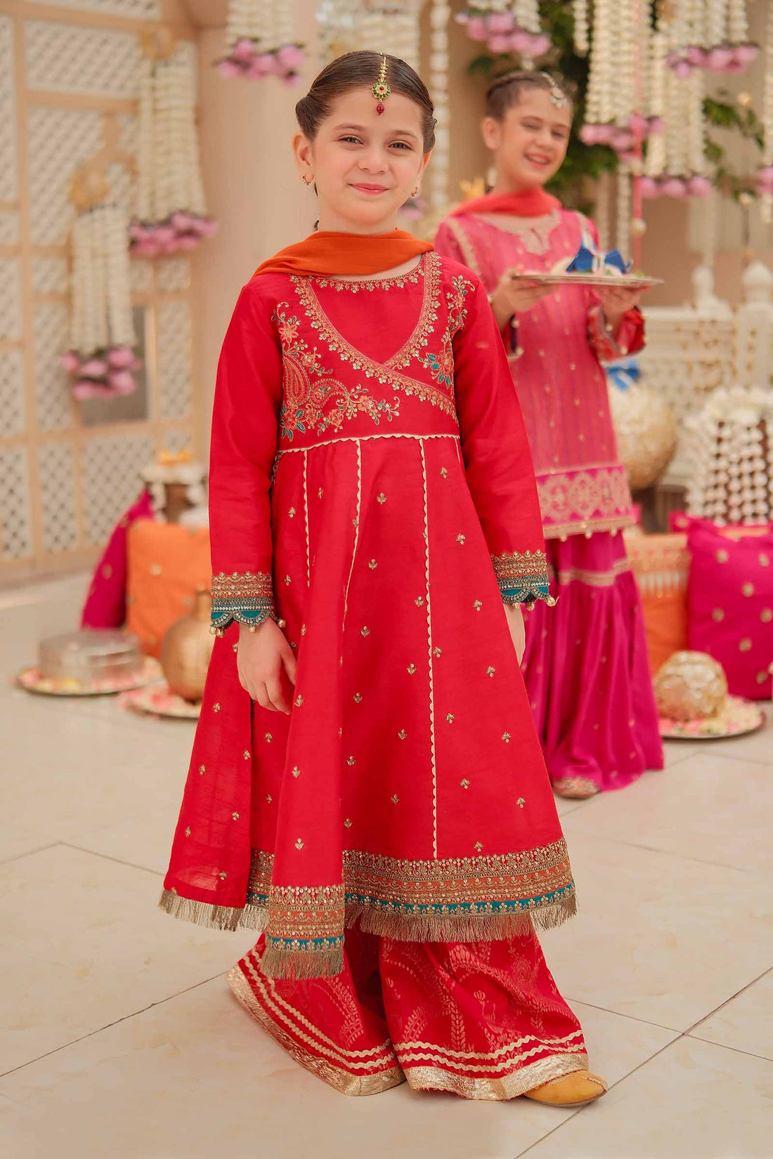 Maria B | 3 Piece Embroidered Raw Silk Suit | MKS-W24-02 4-Feb Red