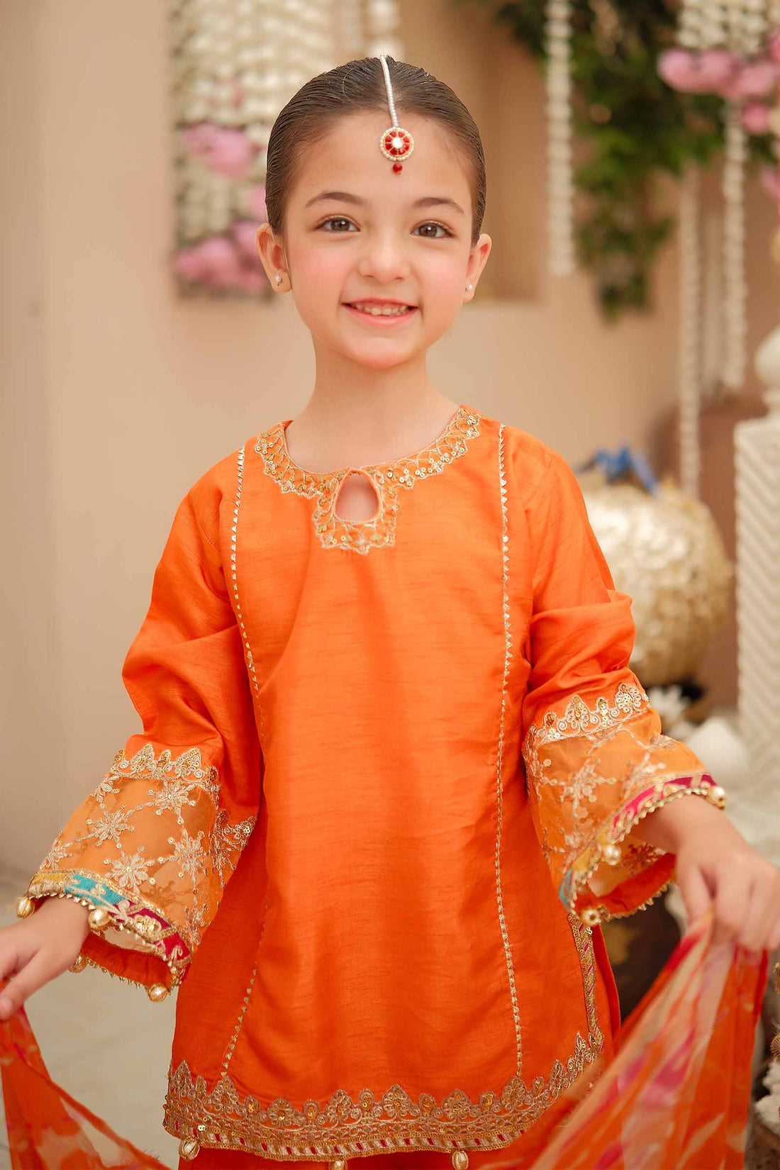 Maria B | 3 Piece Embroidered Raw Silk Suit | MKS-W24-31 4-Feb Orange