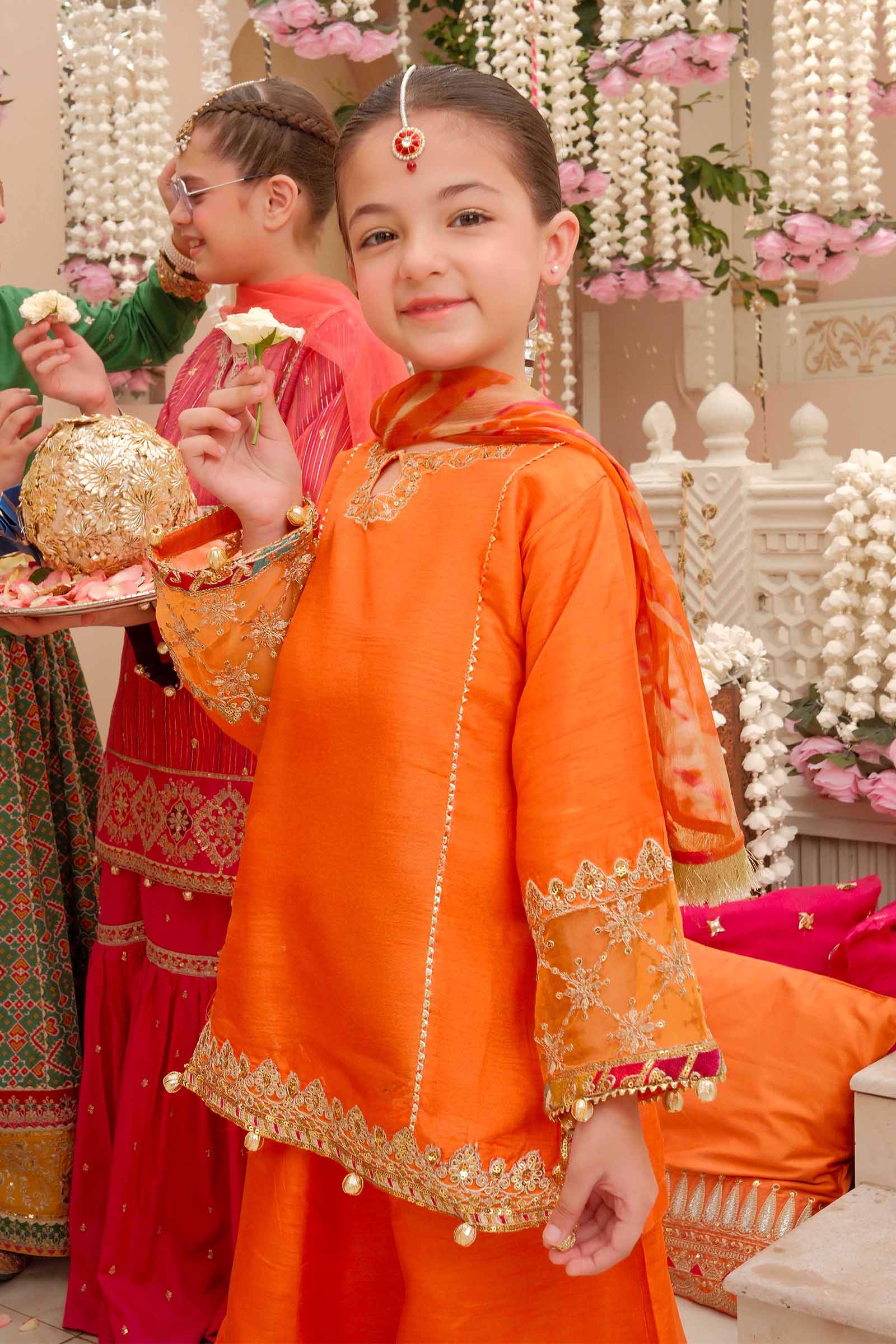Maria B | 3 Piece Embroidered Raw Silk Suit | MKS-W24-31 8-Jun Orange