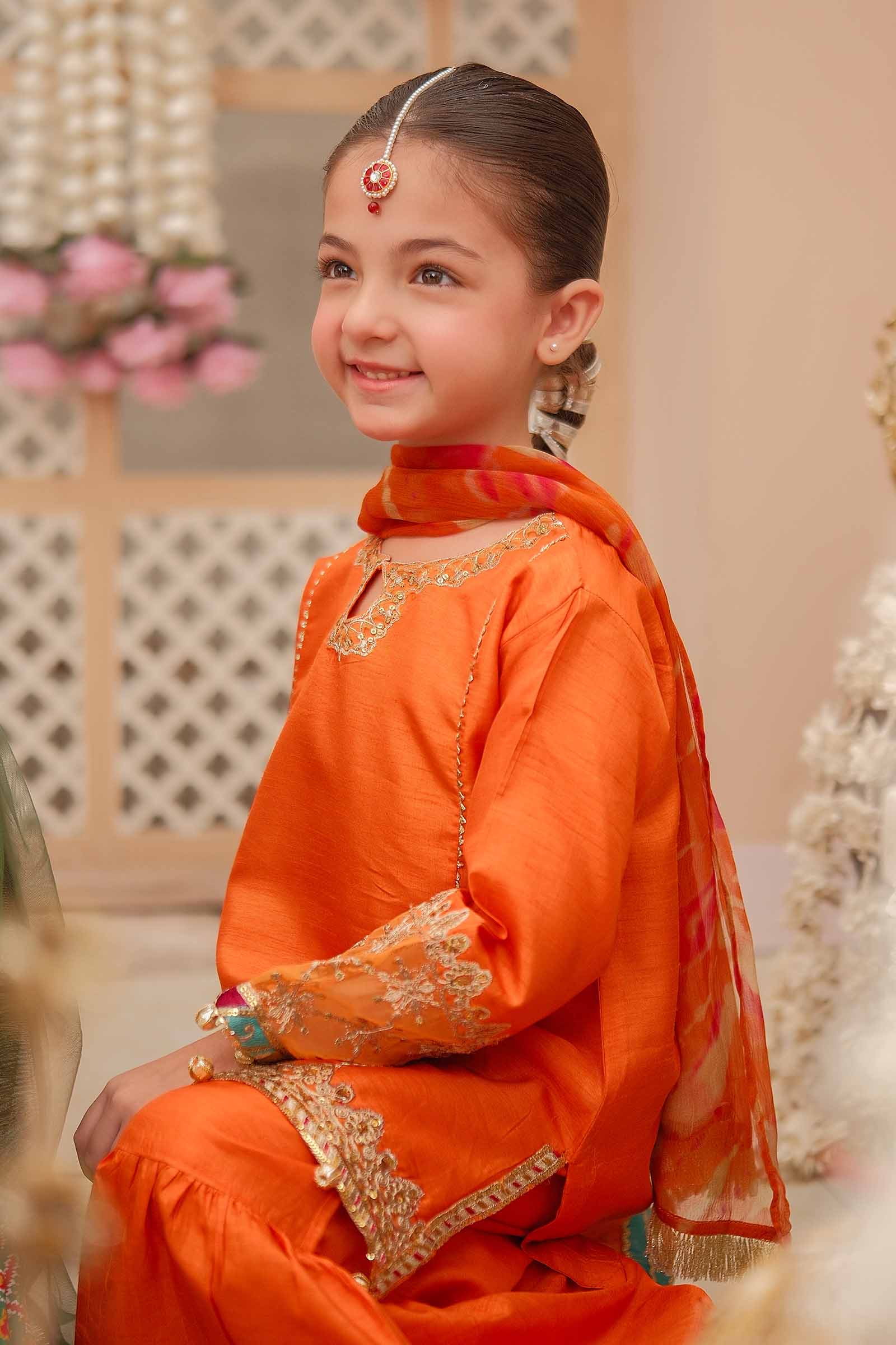 Maria B | 3 Piece Embroidered Raw Silk Suit | MKS-W24-31 10-Aug Orange