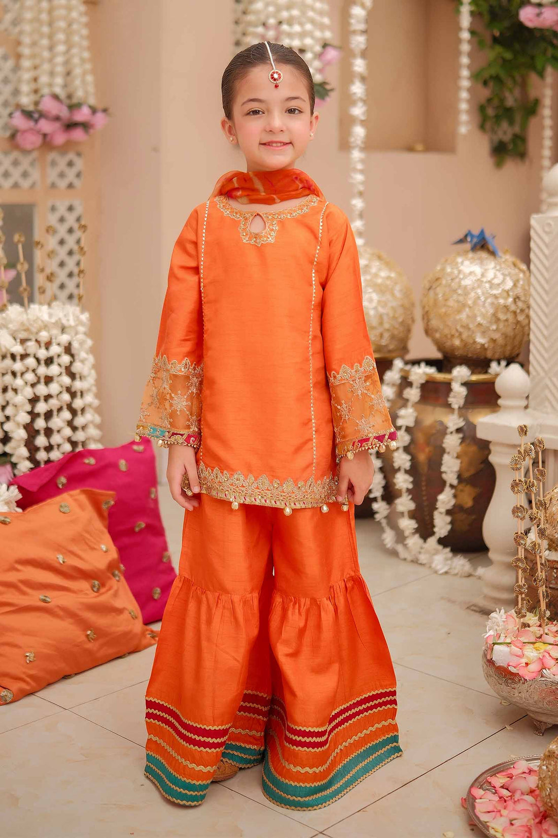 Maria B | 3 Piece Embroidered Raw Silk Suit | MKS-W24-31 4-Feb Orange