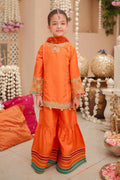 Maria B | 3 Piece Embroidered Raw Silk Suit | MKS-W24-31 4-Feb Orange