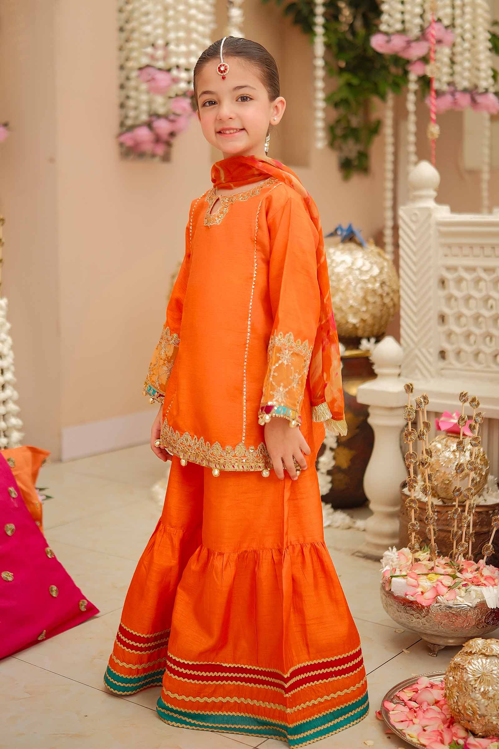 Maria B | 3 Piece Embroidered Raw Silk Suit | MKS-W24-31 12-Oct Orange