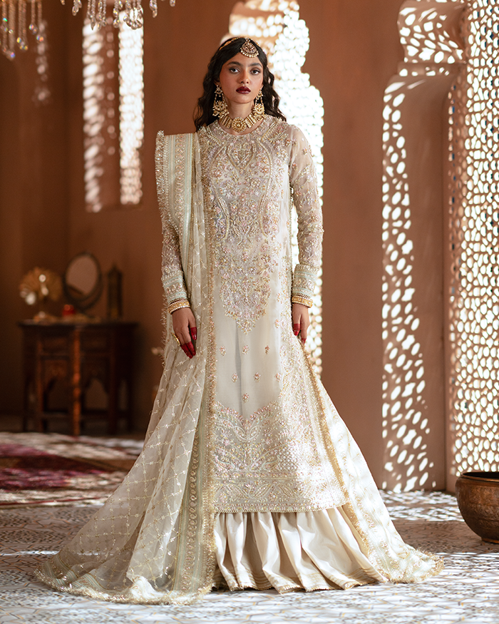 Zevk | Mughal Raniya | Ruhaani Begum XS Off White Organza