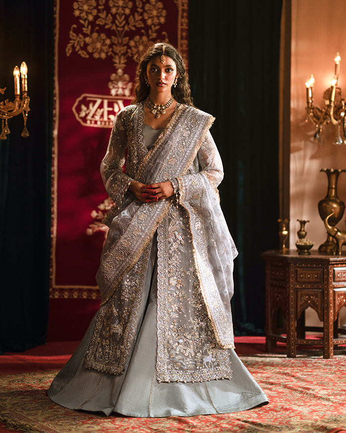 Zevk | Mughal Raniya | Mughal Rani XS Gray Organza