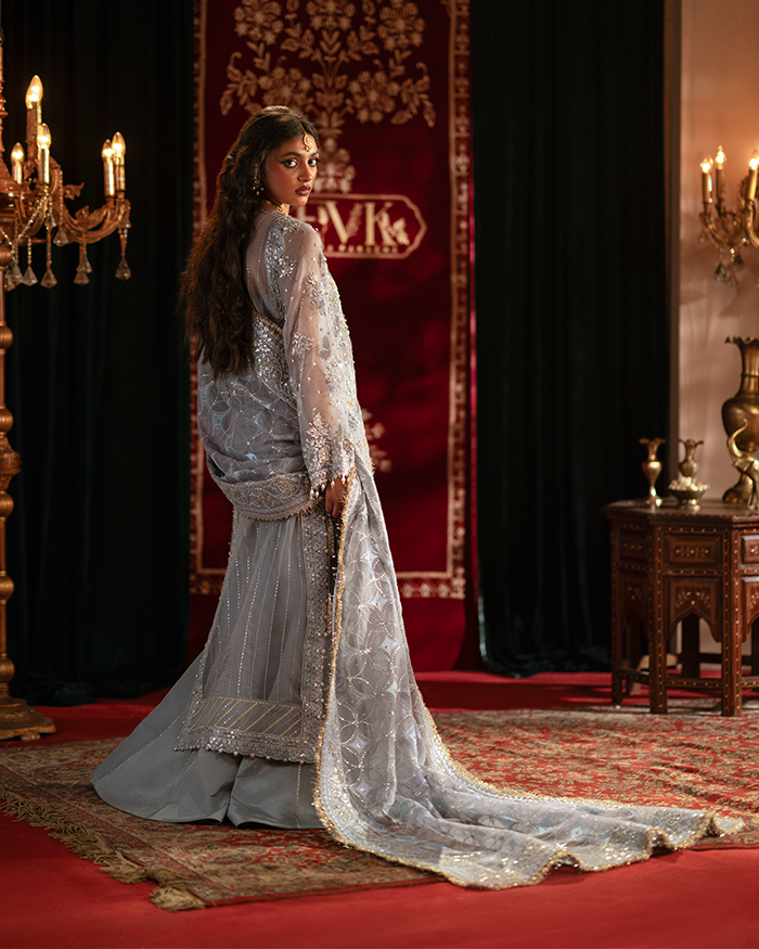 Zevk | Mughal Raniya | Mughal Rani XL Gray Organza