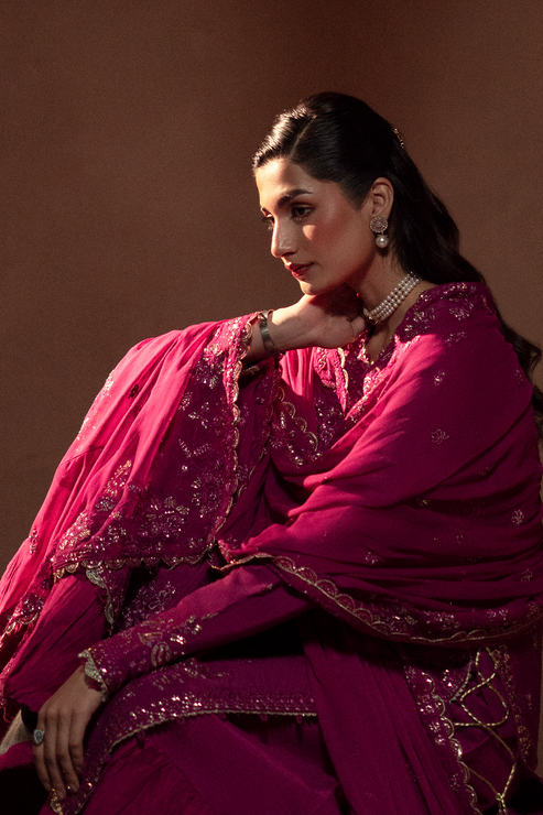 Emaan Adeel | Selene Formals | FIORA XL Magenta Korean Raw Silk