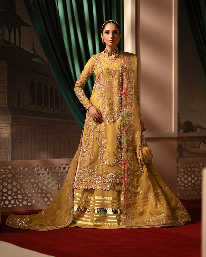 Zevk | Mughal Raniya | Bano Rani XS Mustard Yellow Organza