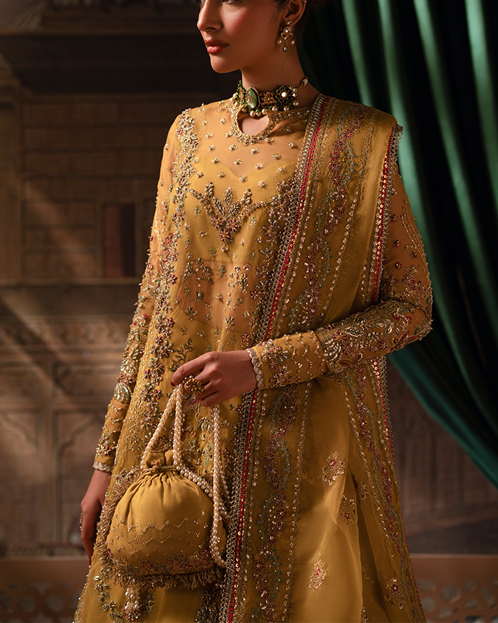 Zevk | Mughal Raniya | Bano Rani XL Mustard Yellow Organza